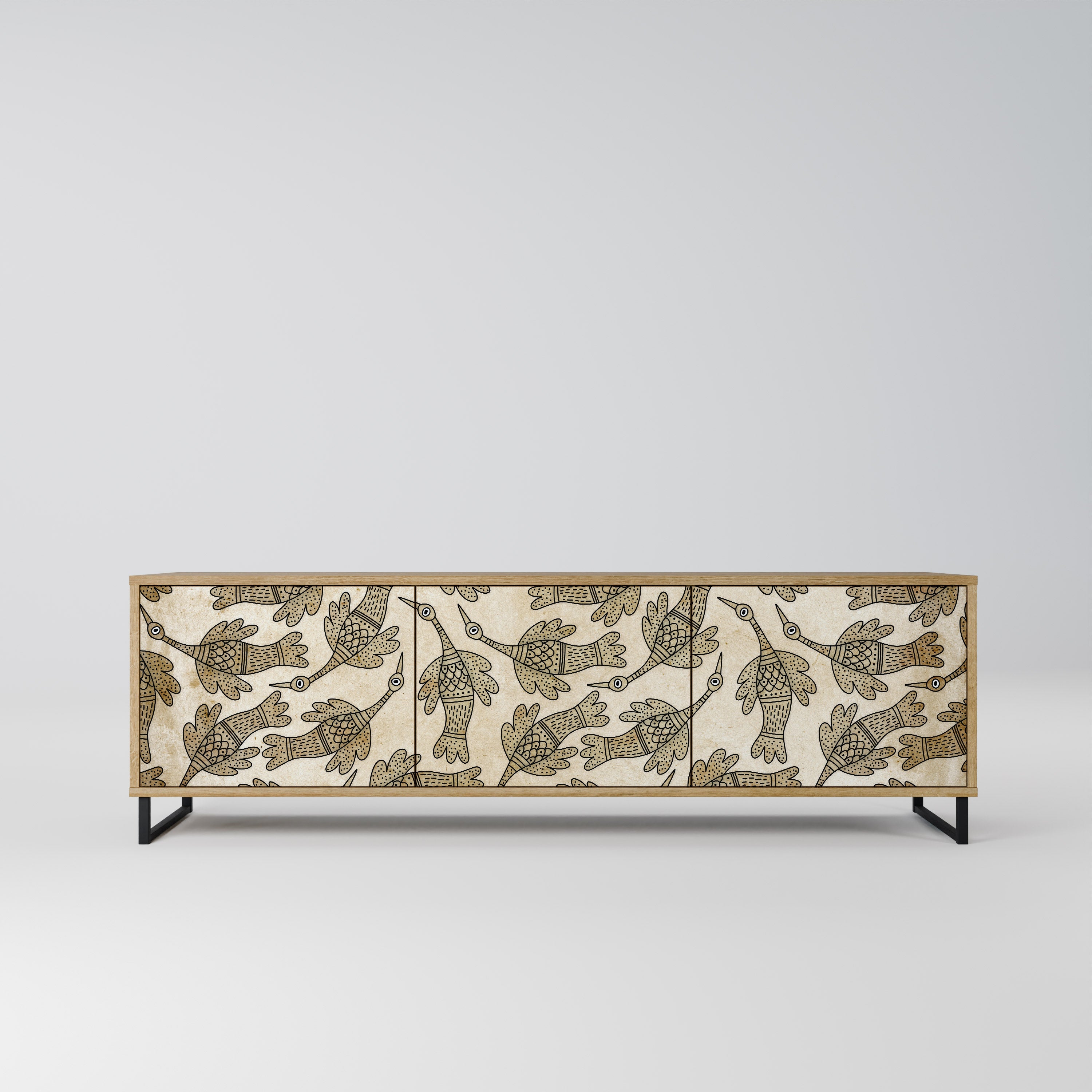 ALMONDINE SONGBIRD Móvel de TV com 3 Portas em Efeito Carvalho