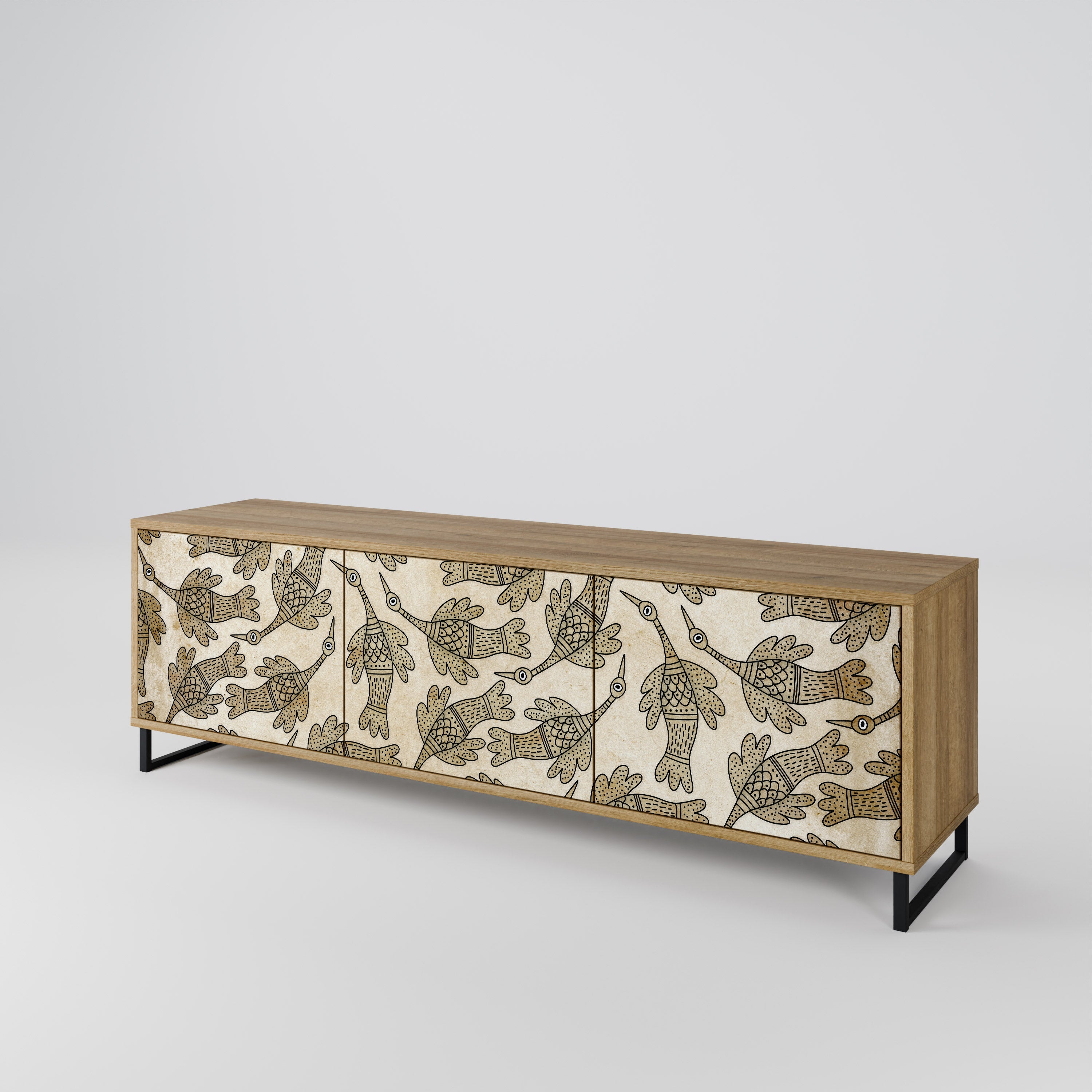 ALMONDINE SONGBIRD Móvel de TV com 3 Portas em Efeito Carvalho