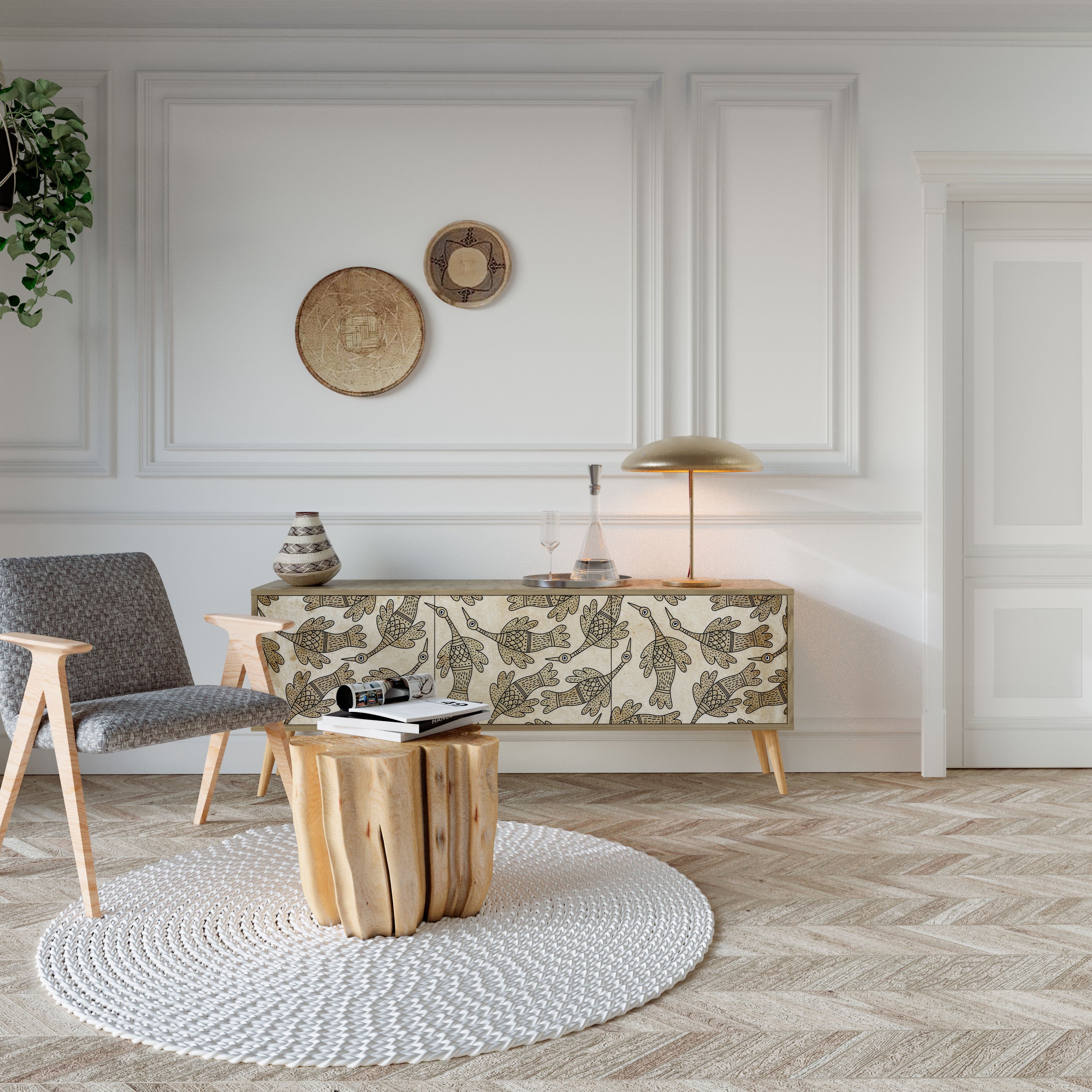 ALMONDINE SONGBIRD Móvel de TV com 3 Portas em Efeito Carvalho