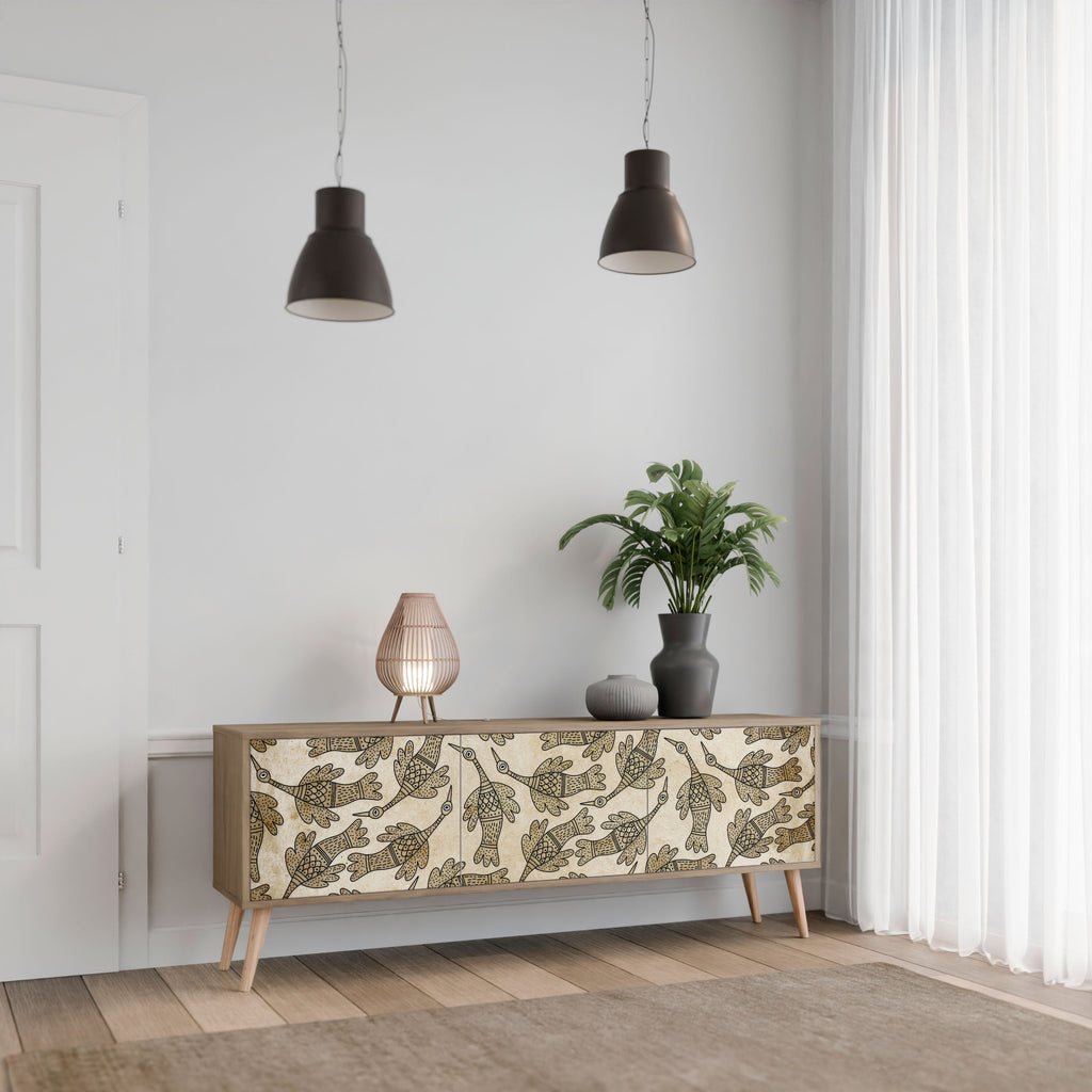 ALMONDINE SONGBIRD Móvel de TV com 3 Portas em Efeito Carvalho