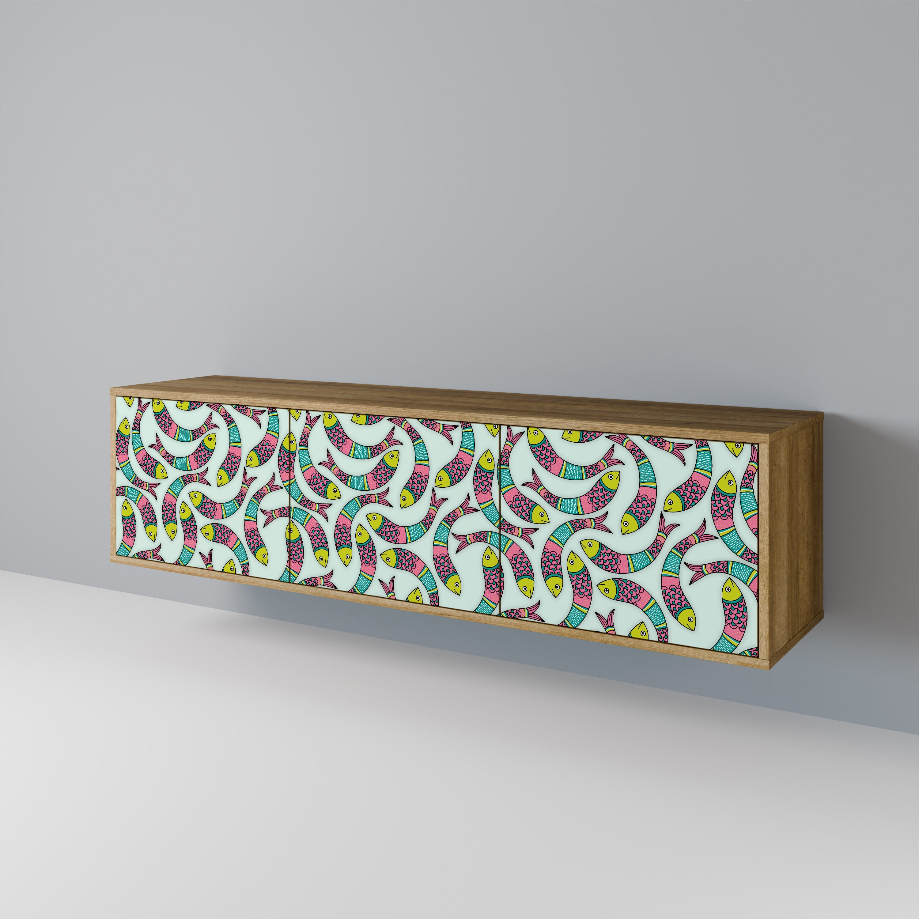 INDIAN FISH Móvel de TV com 3 Portas em Efeito Carvalho