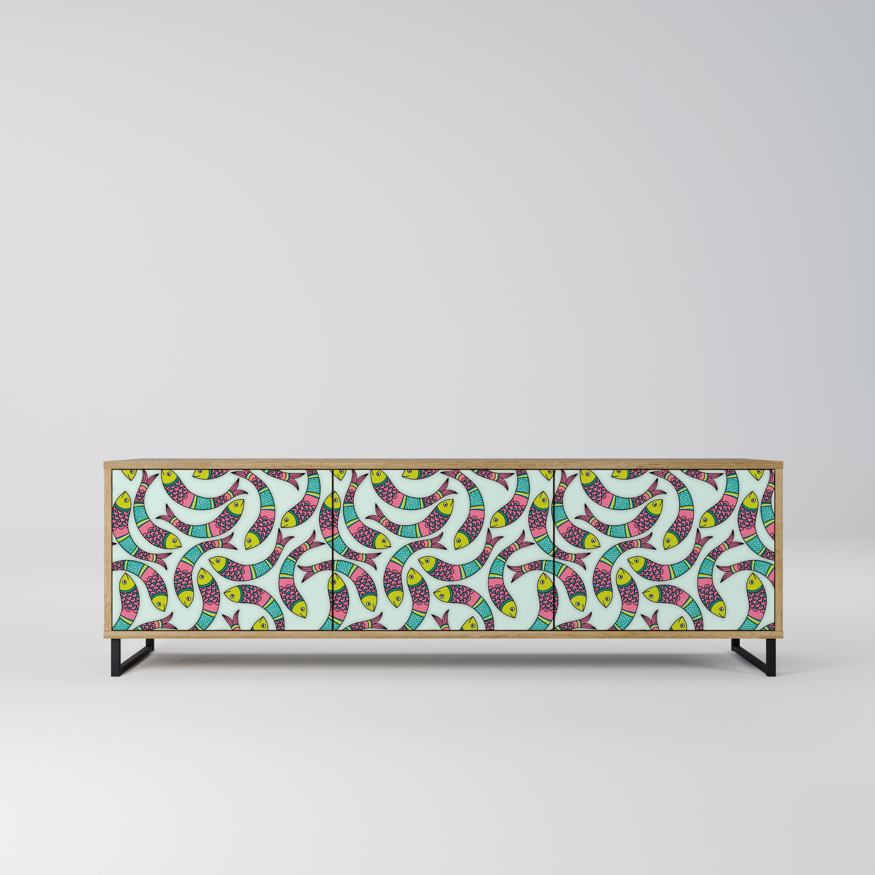 INDIAN FISH Móvel de TV com 3 Portas em Efeito Carvalho