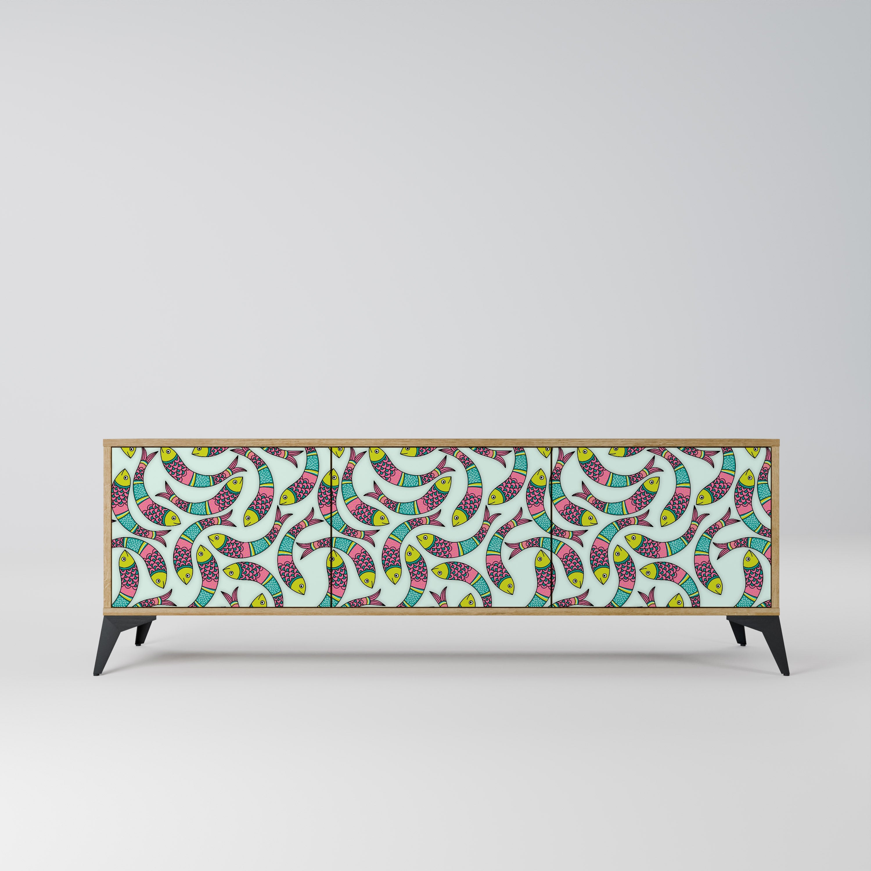 INDIAN FISH Móvel de TV com 3 Portas em Efeito Carvalho