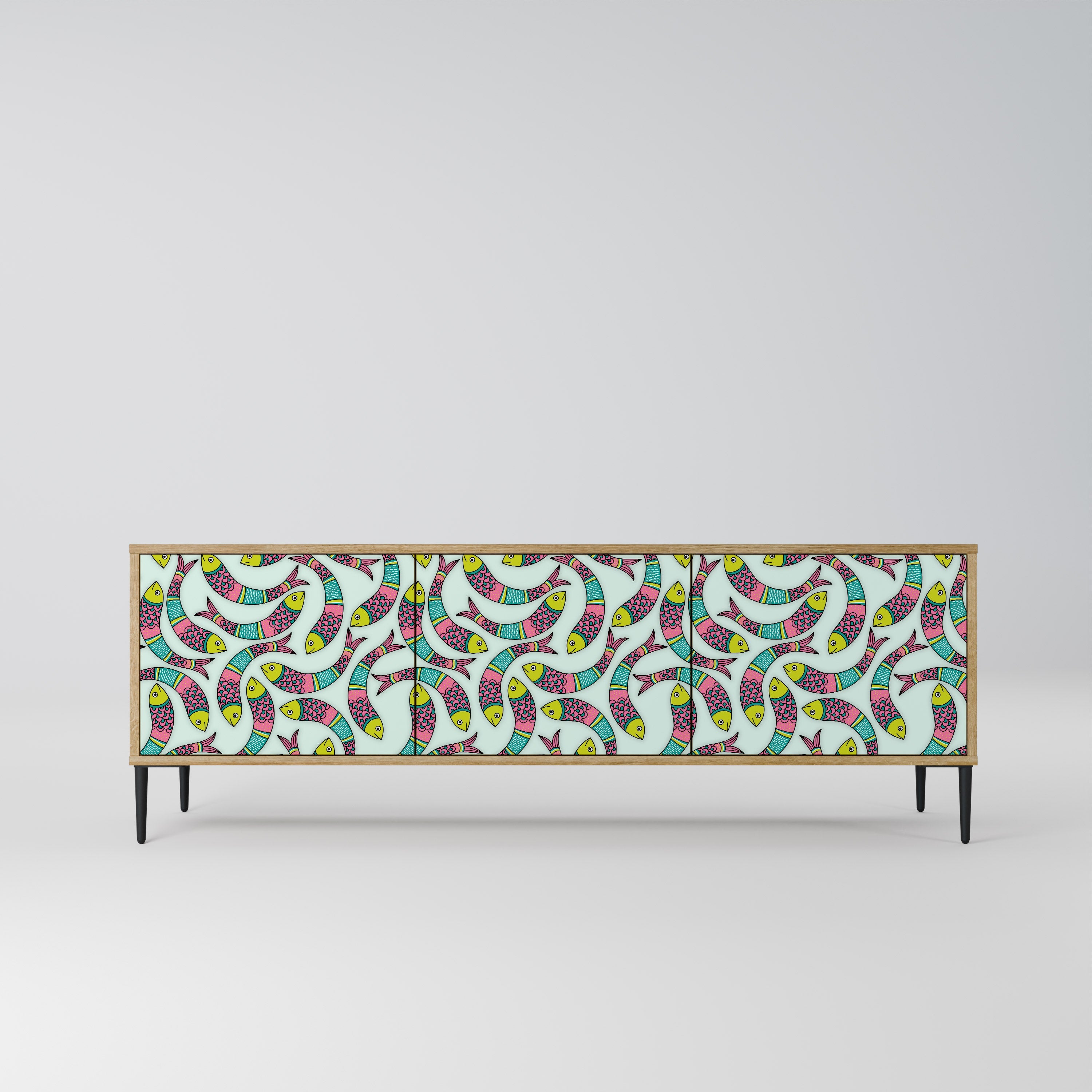 INDIAN FISH Móvel de TV com 3 Portas em Efeito Carvalho