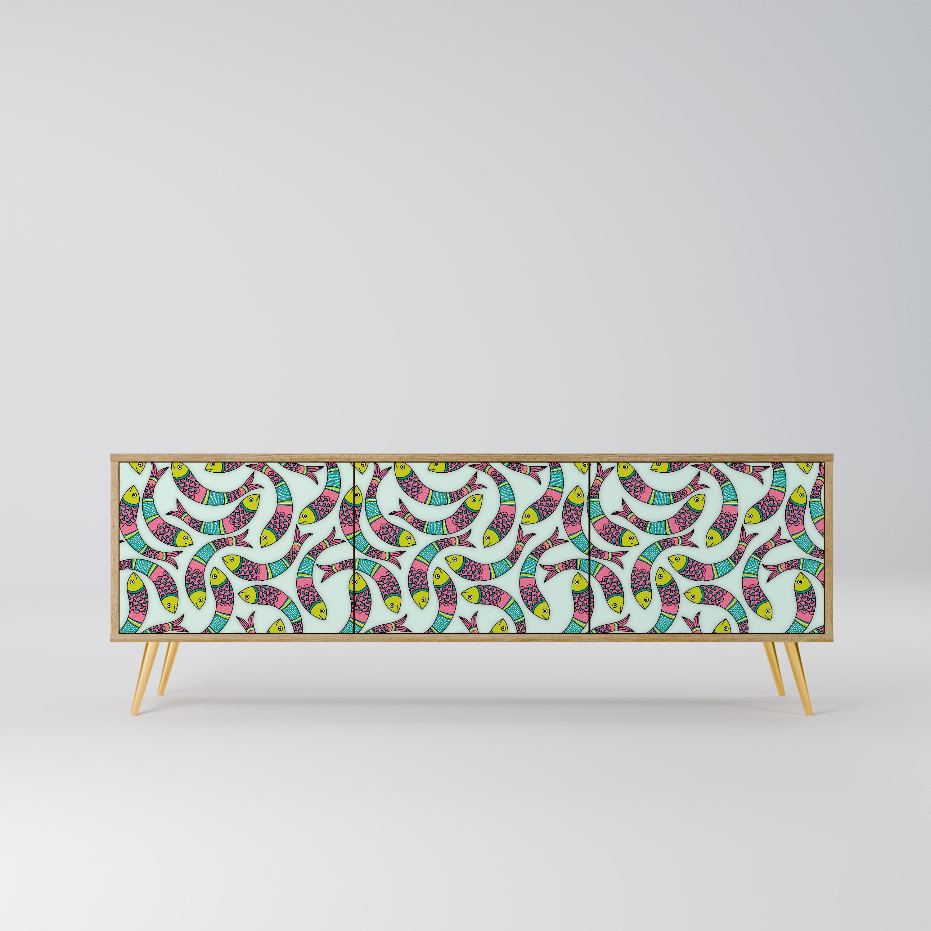 INDIAN FISH Móvel de TV com 3 Portas em Efeito Carvalho