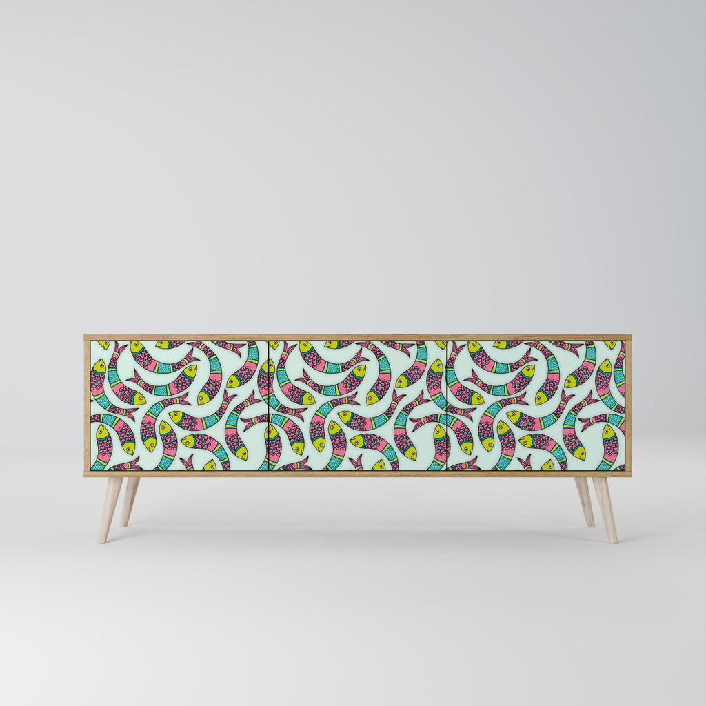 INDIAN FISH Móvel de TV com 3 Portas em Efeito Carvalho