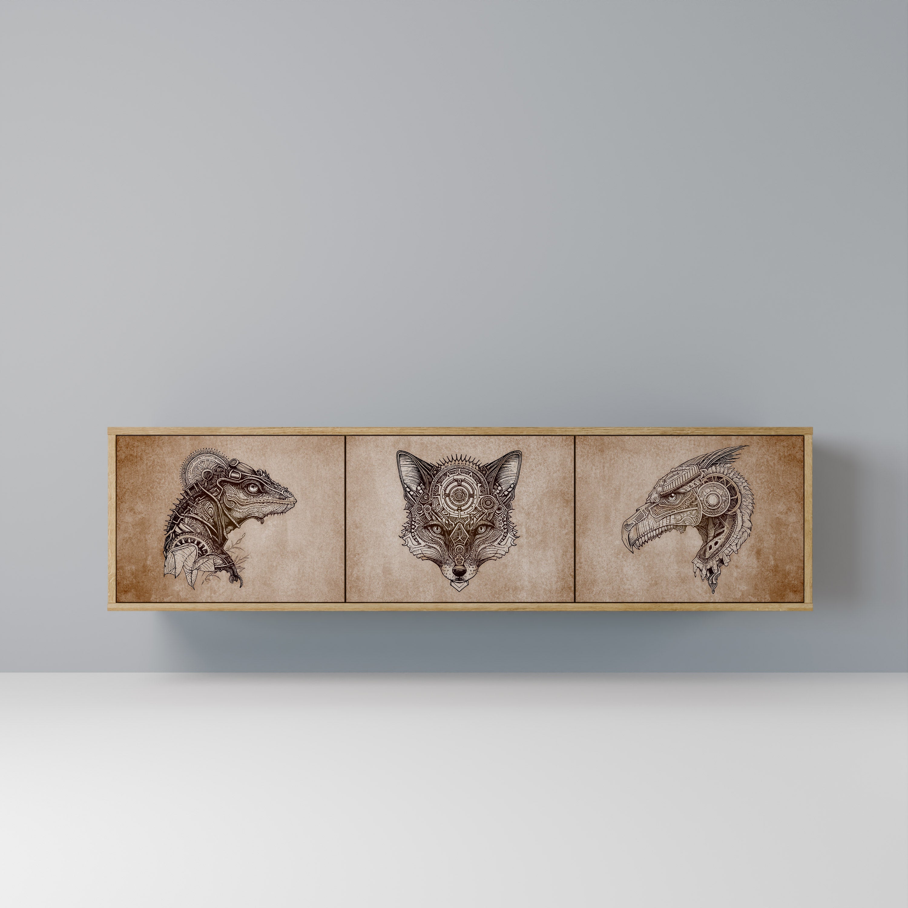 STEAMPUNK CLAN Móvel de TV com 3 Portas em Efeito Carvalho