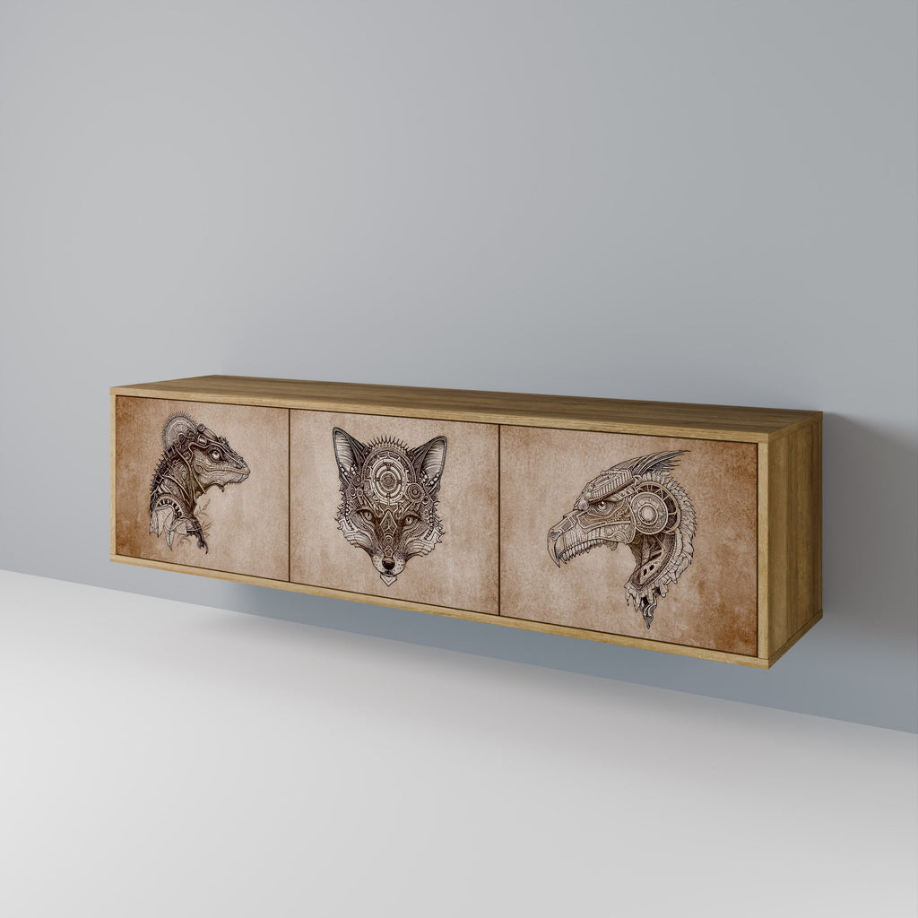 STEAMPUNK CLAN Móvel de TV com 3 Portas em Efeito Carvalho