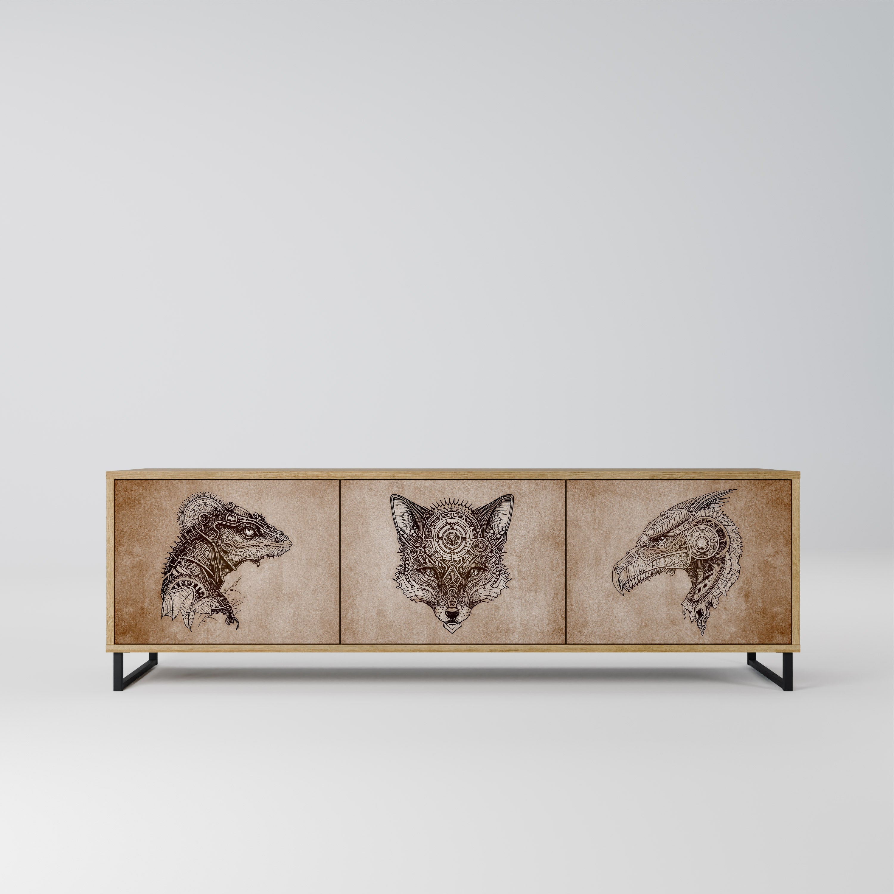 STEAMPUNK CLAN Móvel de TV com 3 Portas em Efeito Carvalho