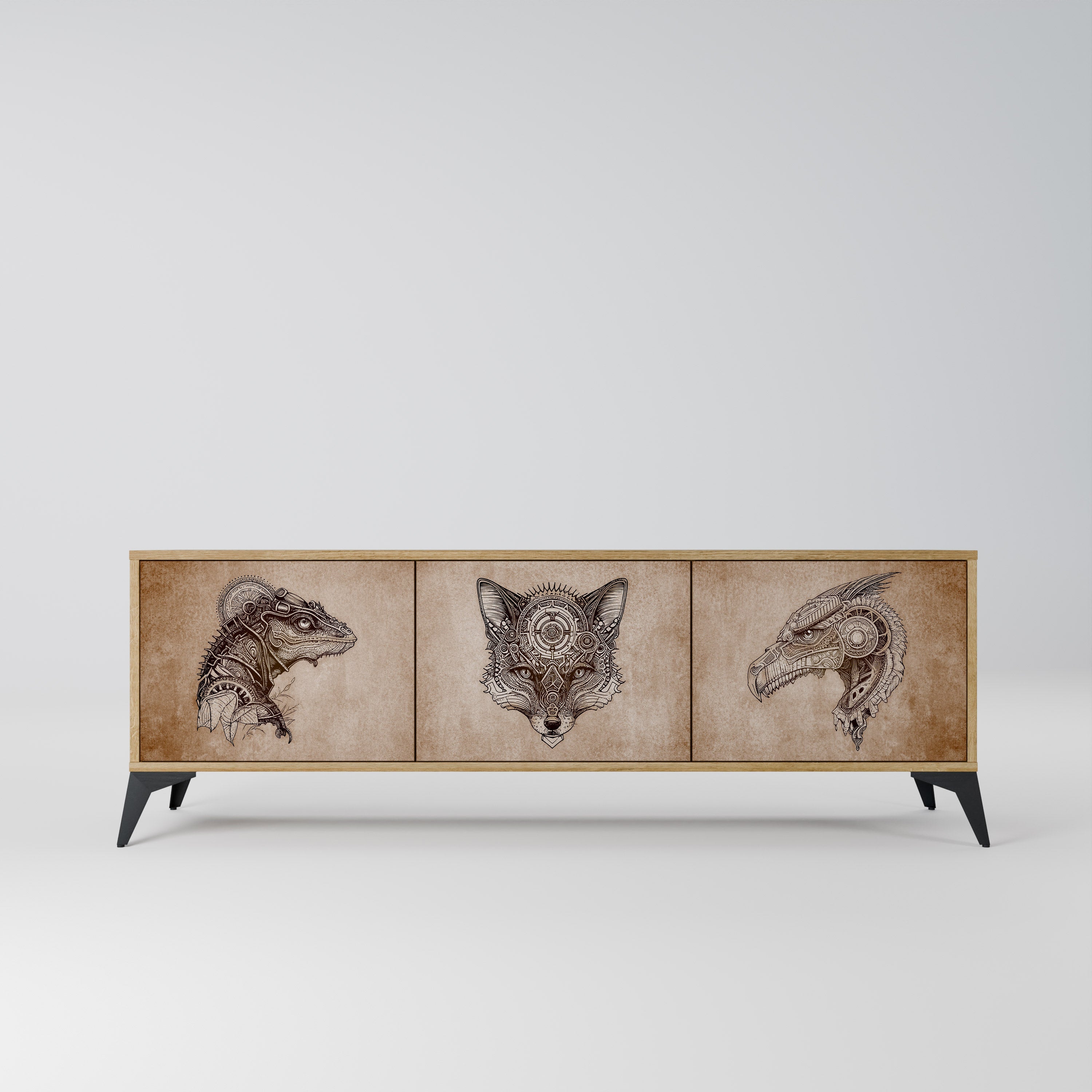 STEAMPUNK CLAN Móvel de TV com 3 Portas em Efeito Carvalho