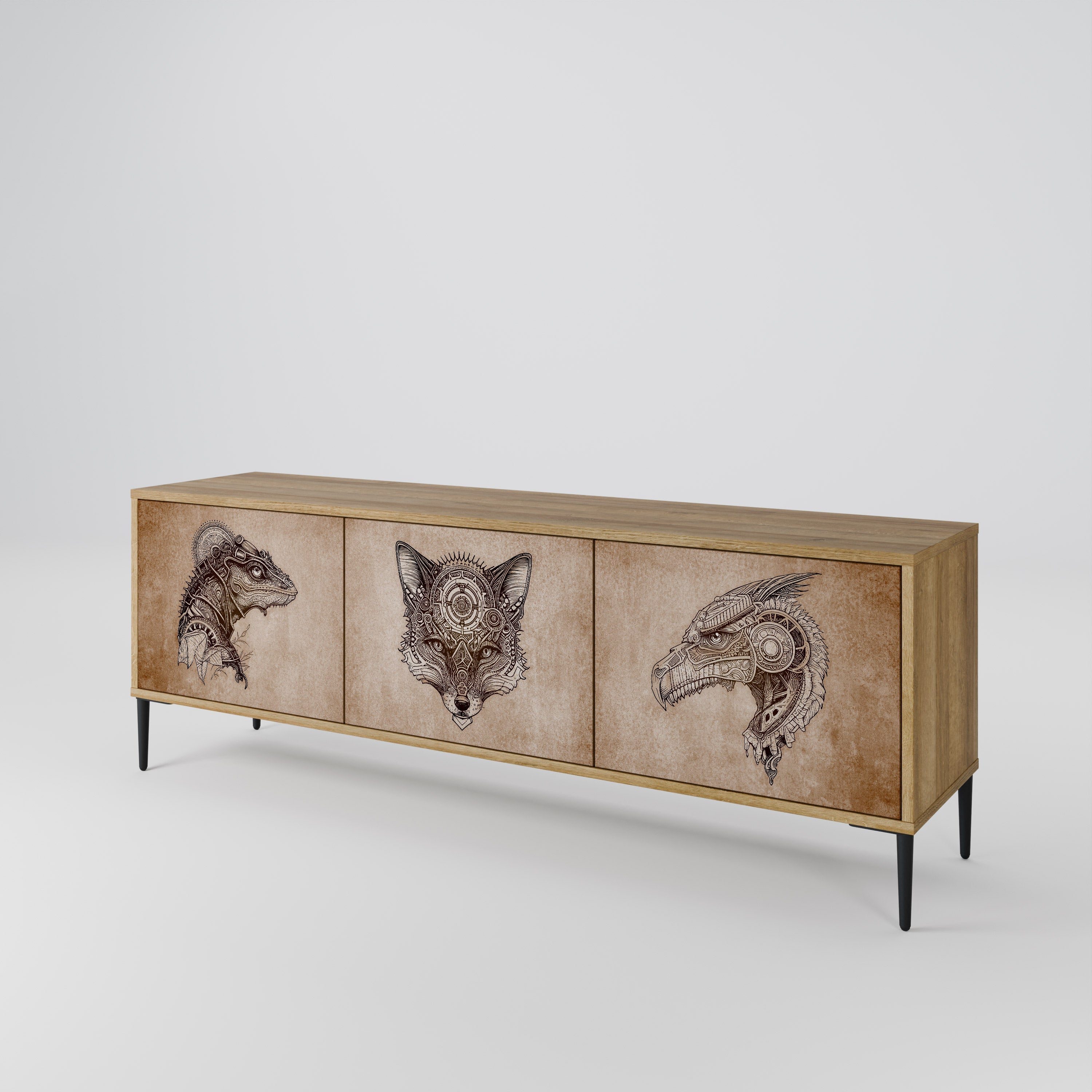 STEAMPUNK CLAN Móvel de TV com 3 Portas em Efeito Carvalho