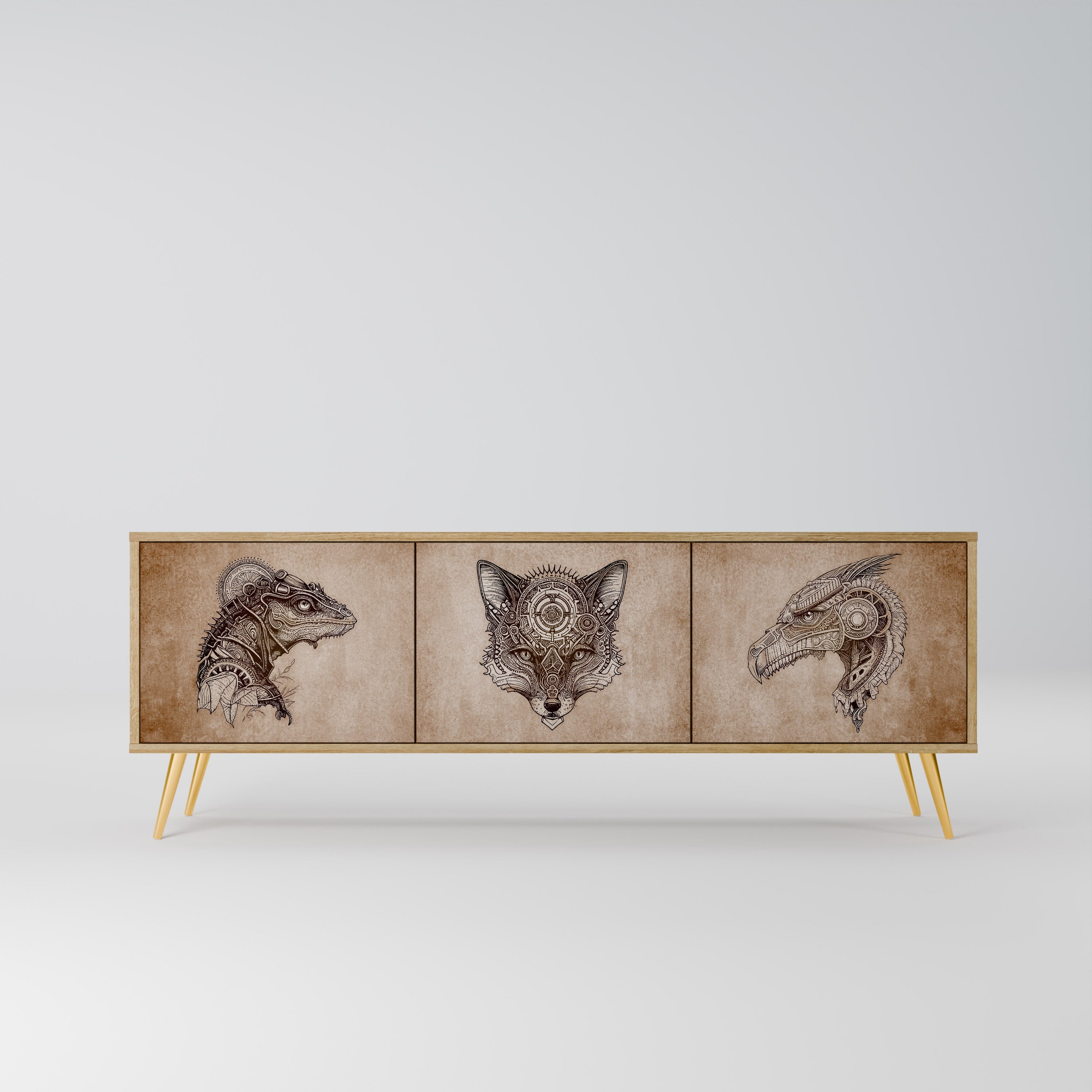 STEAMPUNK CLAN Móvel de TV com 3 Portas em Efeito Carvalho