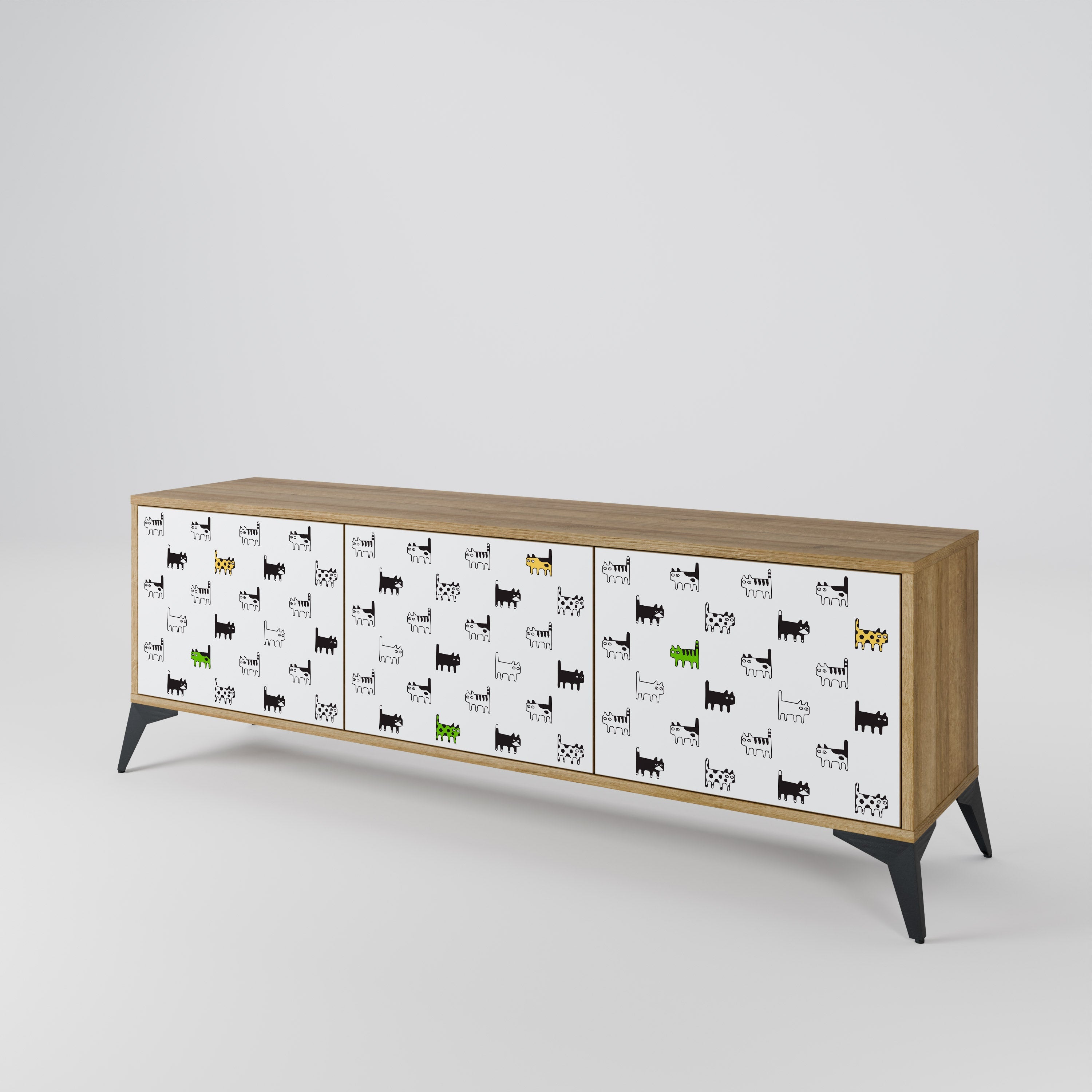 CATS COMPILATION Móvel de TV com 3 Portas em Efeito Carvalho