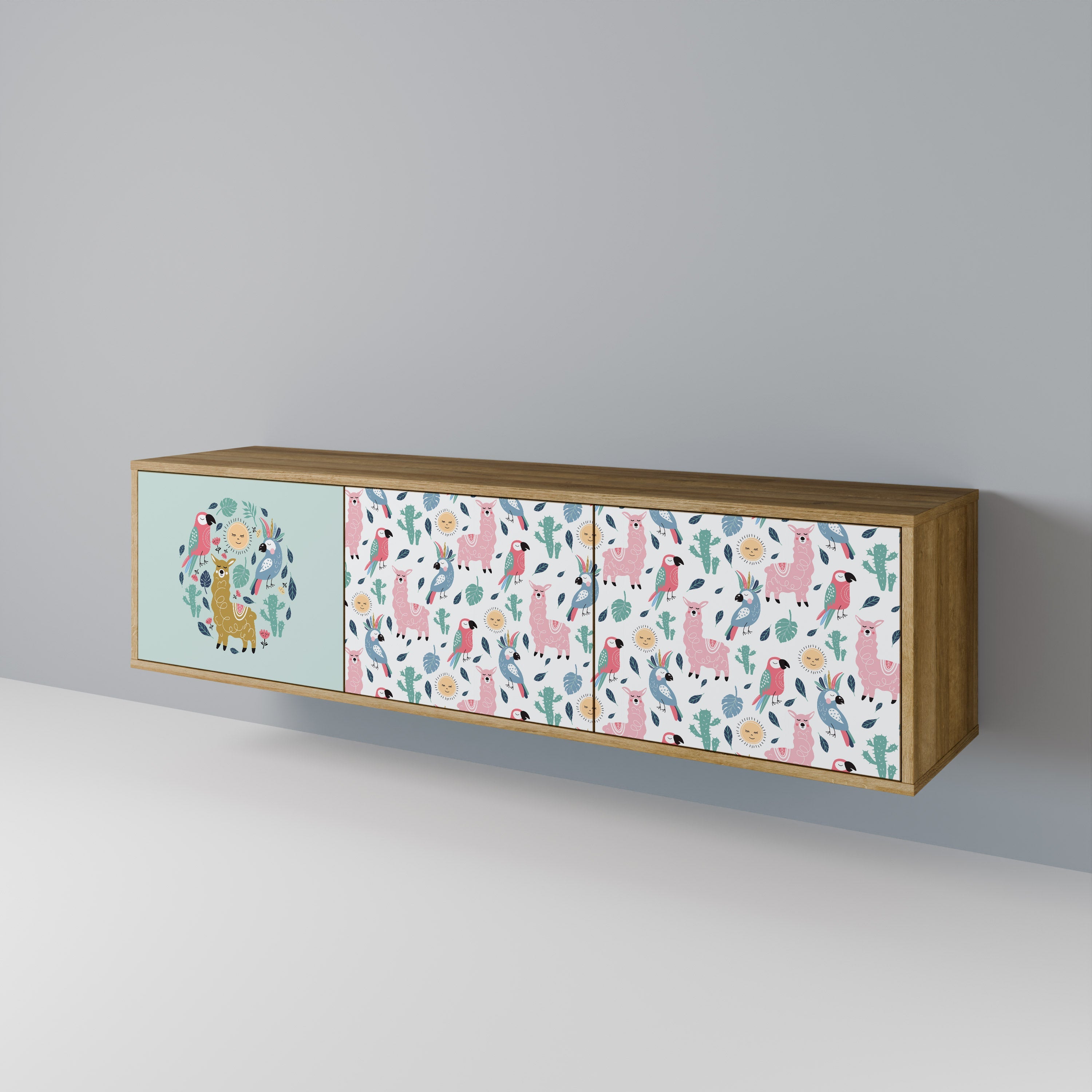 COLORFUL ALPACAS Móvel de TV com 3 Portas em Efeito Carvalho