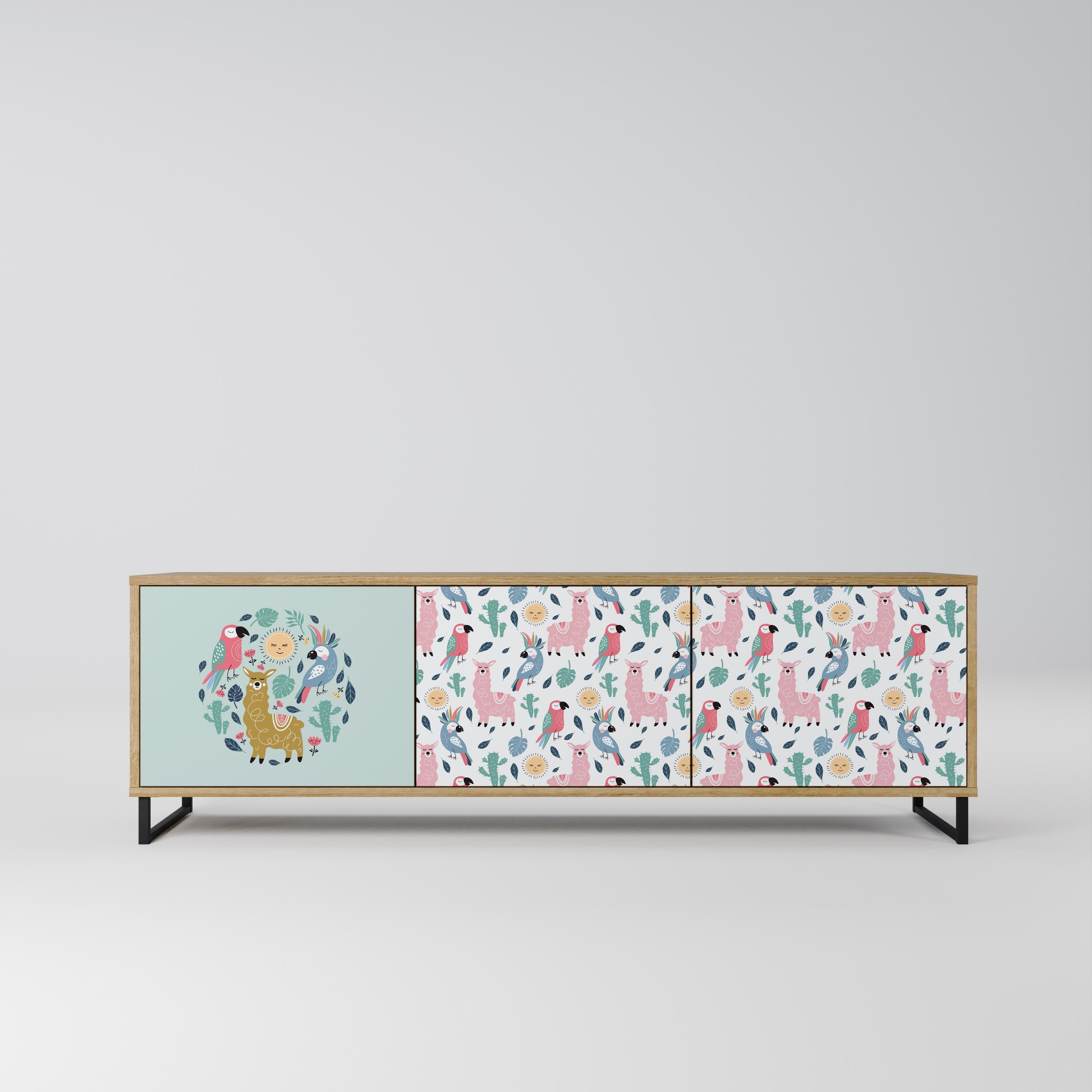 COLORFUL ALPACAS Móvel de TV com 3 Portas em Efeito Carvalho