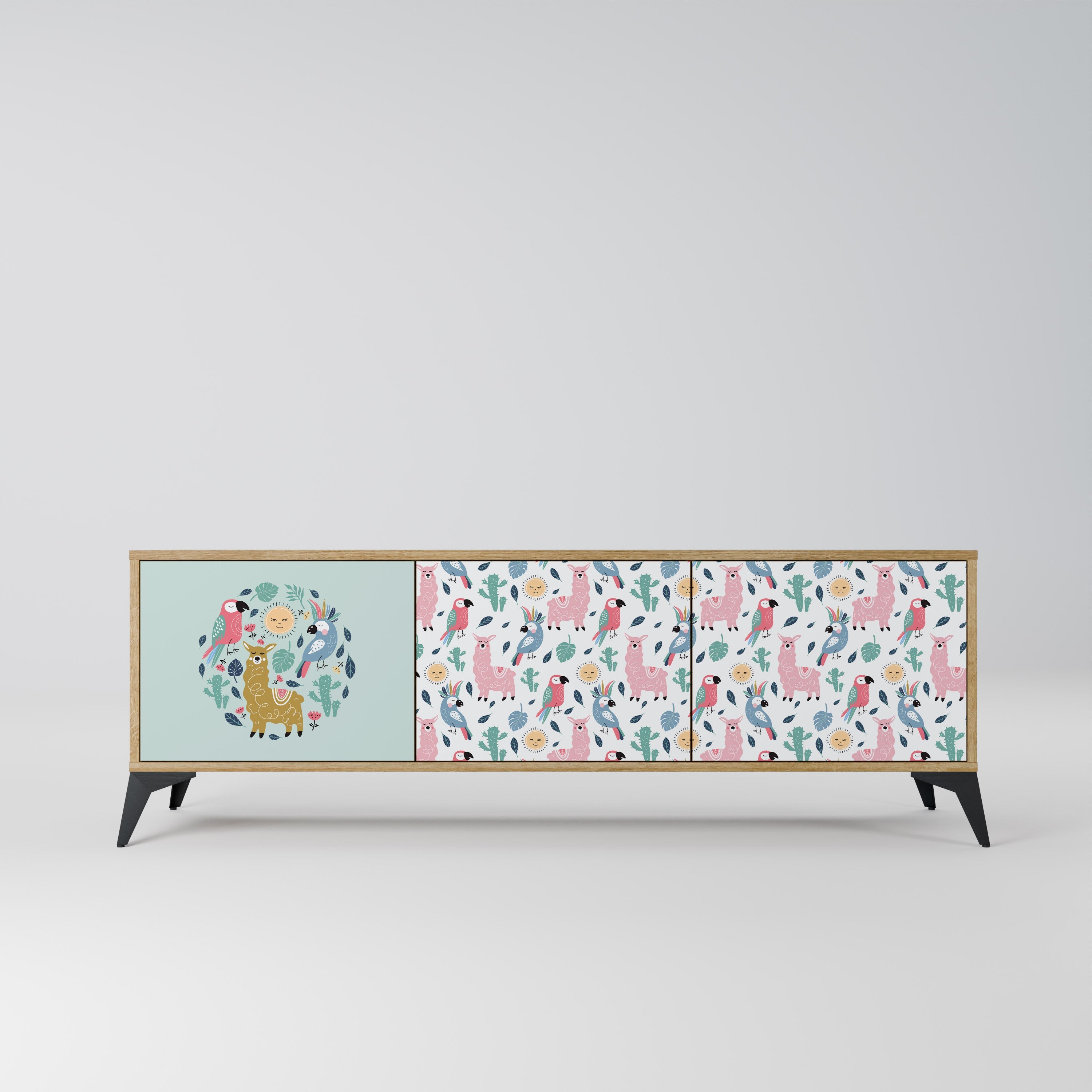 COLORFUL ALPACAS Móvel de TV com 3 Portas em Efeito Carvalho