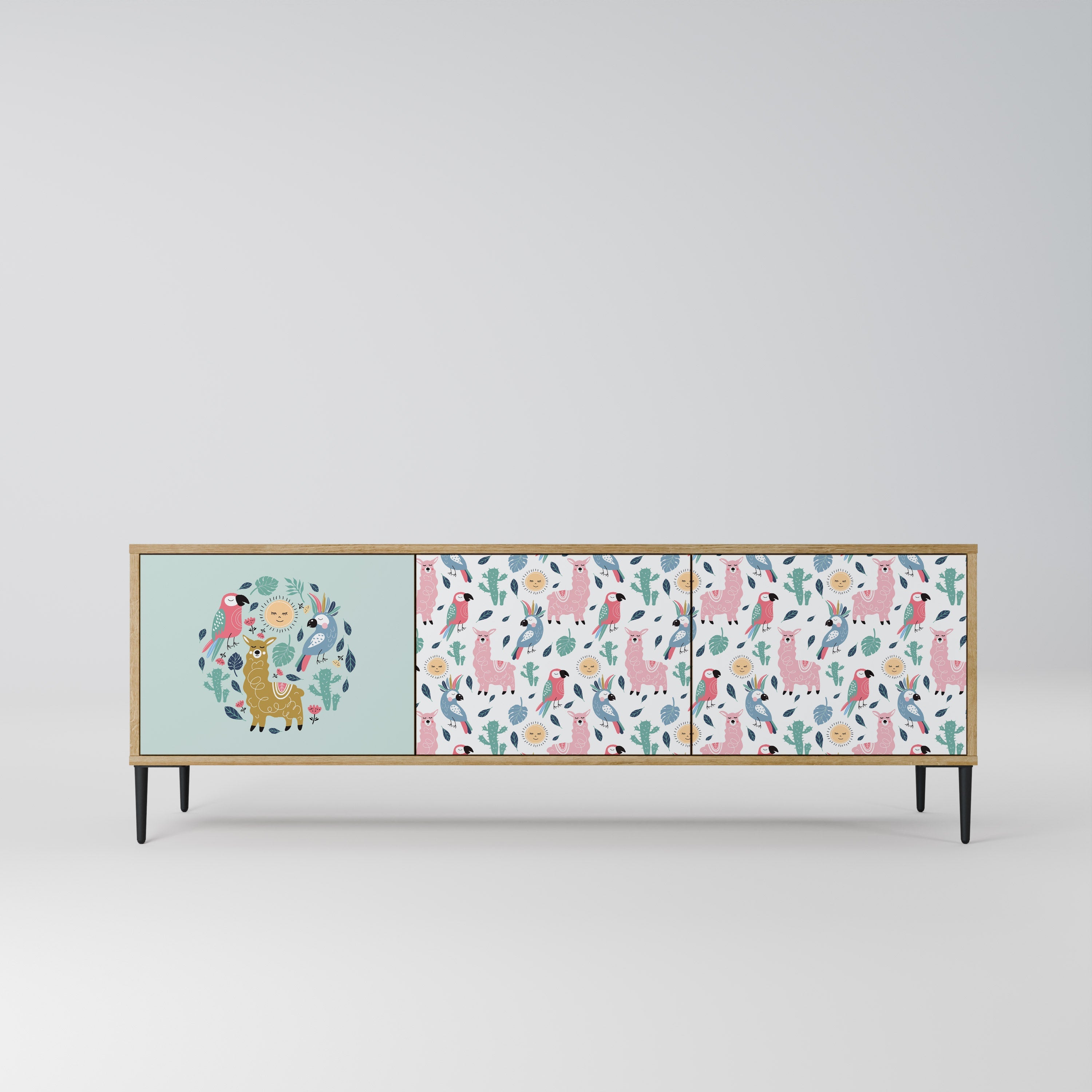 COLORFUL ALPACAS Móvel de TV com 3 Portas em Efeito Carvalho