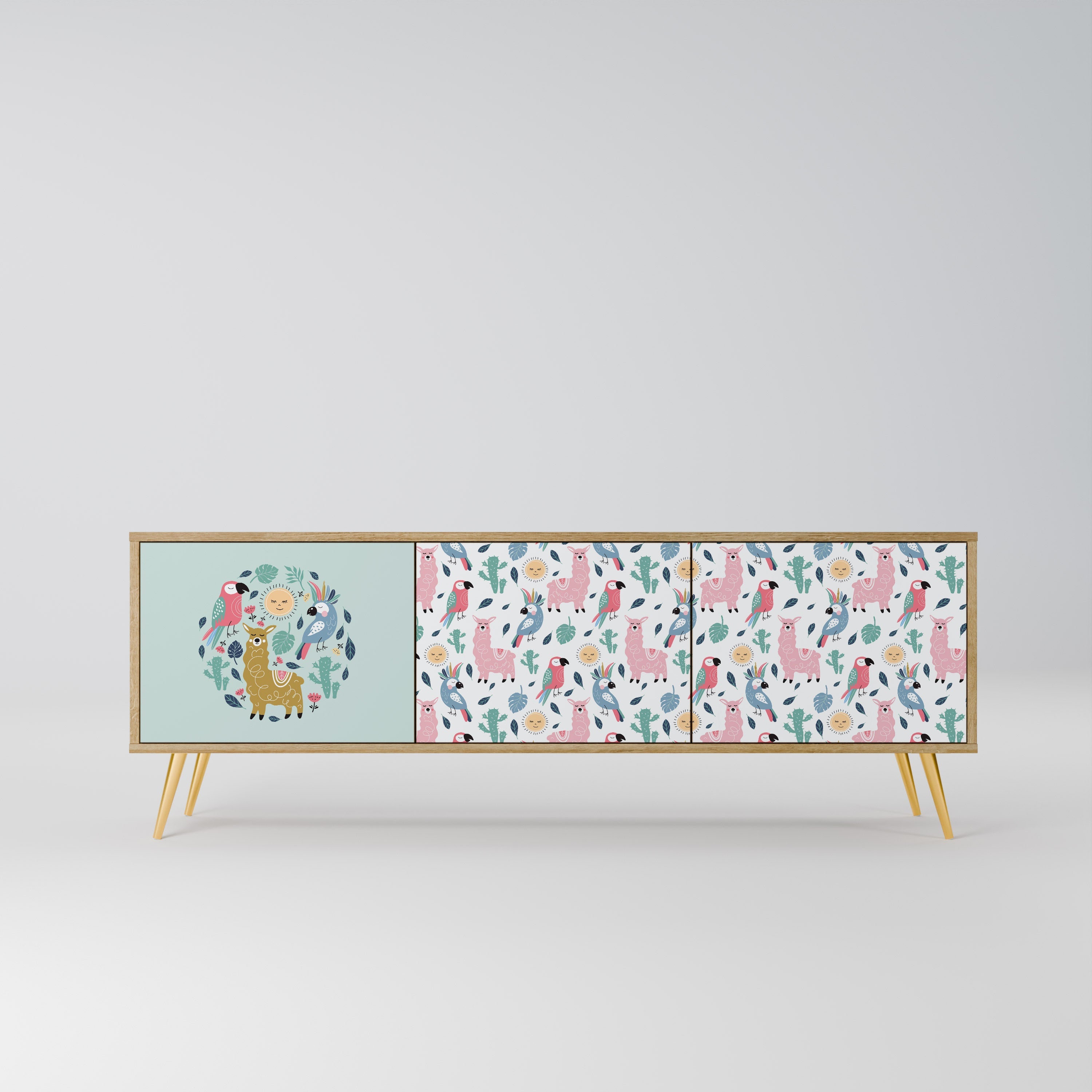 COLORFUL ALPACAS Móvel de TV com 3 Portas em Efeito Carvalho