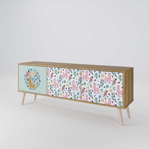 COLORFUL ALPACAS 3-Door TV Stand in Oak Effect