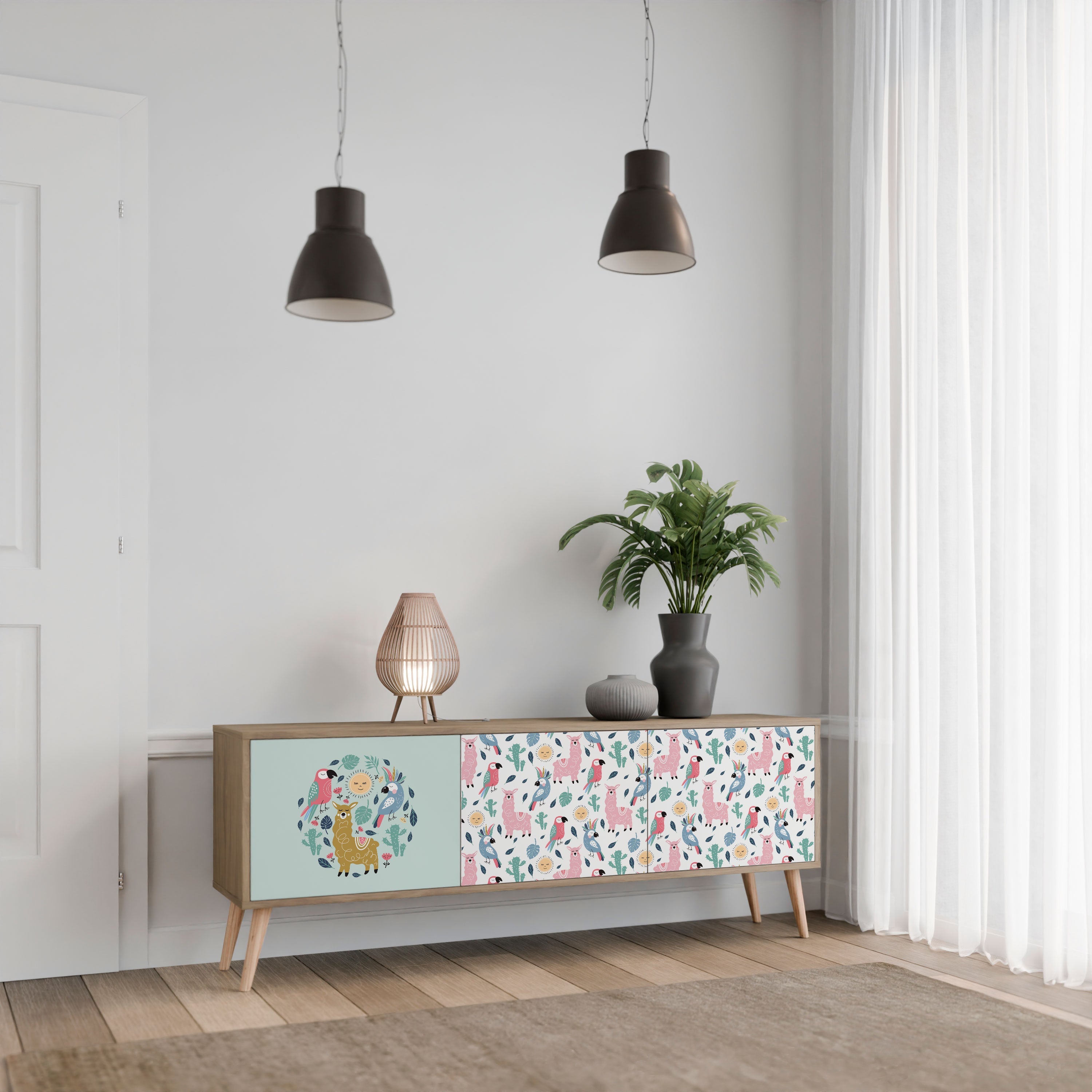 COLORFUL ALPACAS Móvel de TV com 3 Portas em Efeito Carvalho