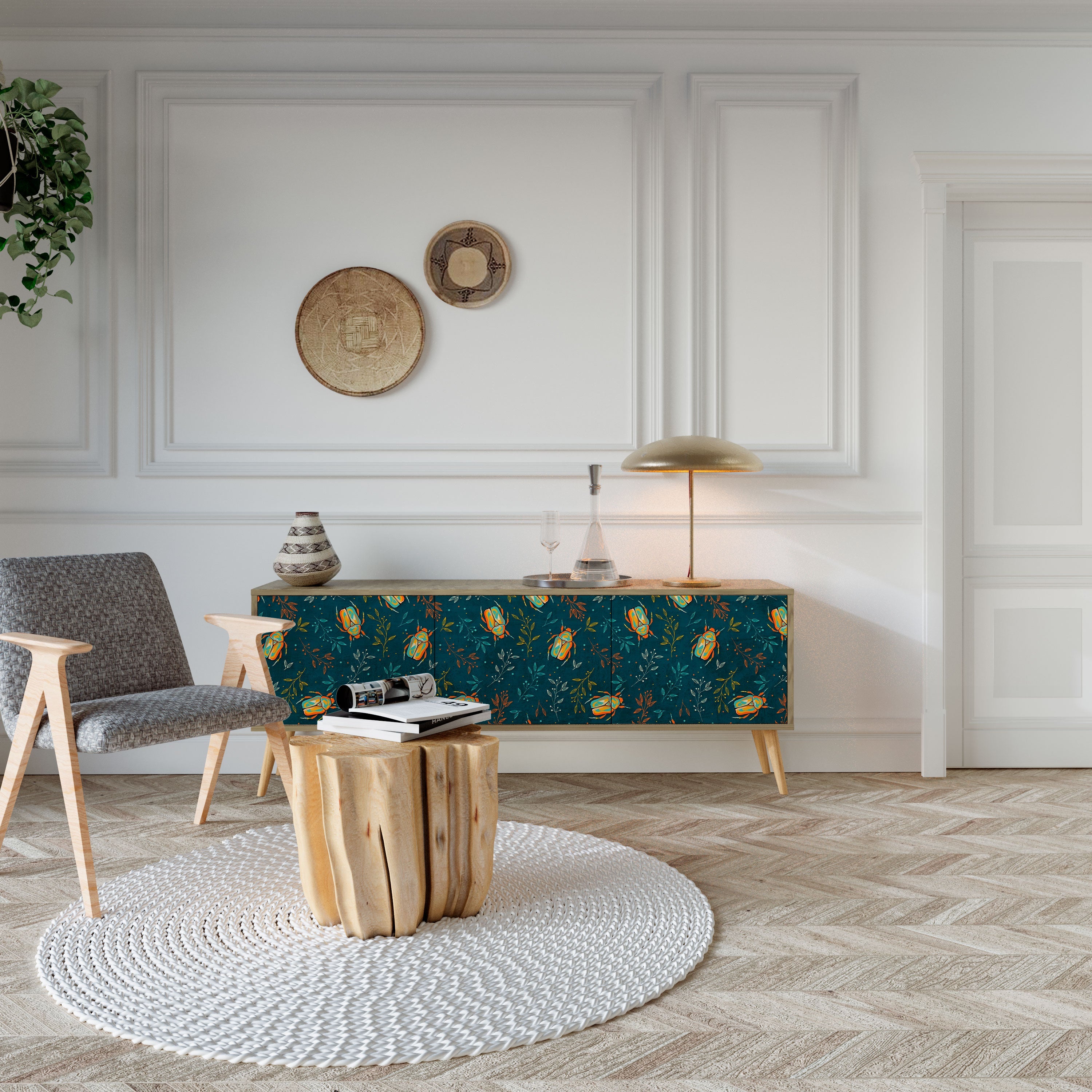 AUTUMN INSECTS Móvel de TV com 3 Portas em Efeito Carvalho