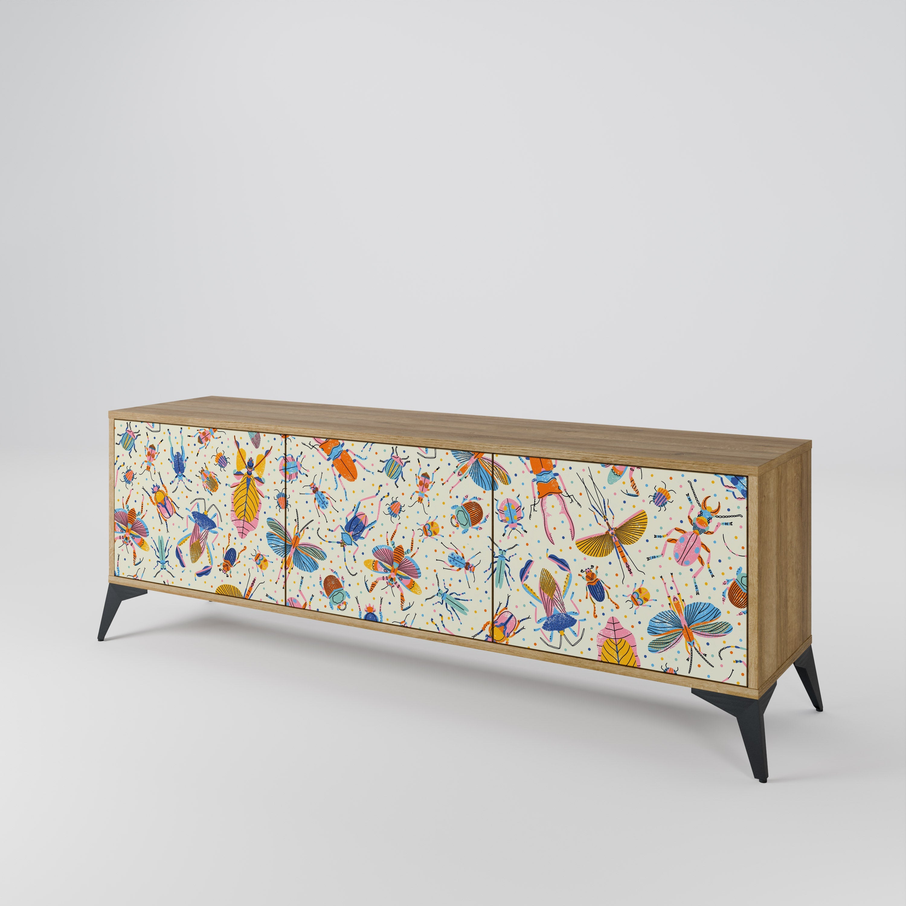 COLORFUL INSECTS Móvel de TV com 3 Portas em Efeito Carvalho