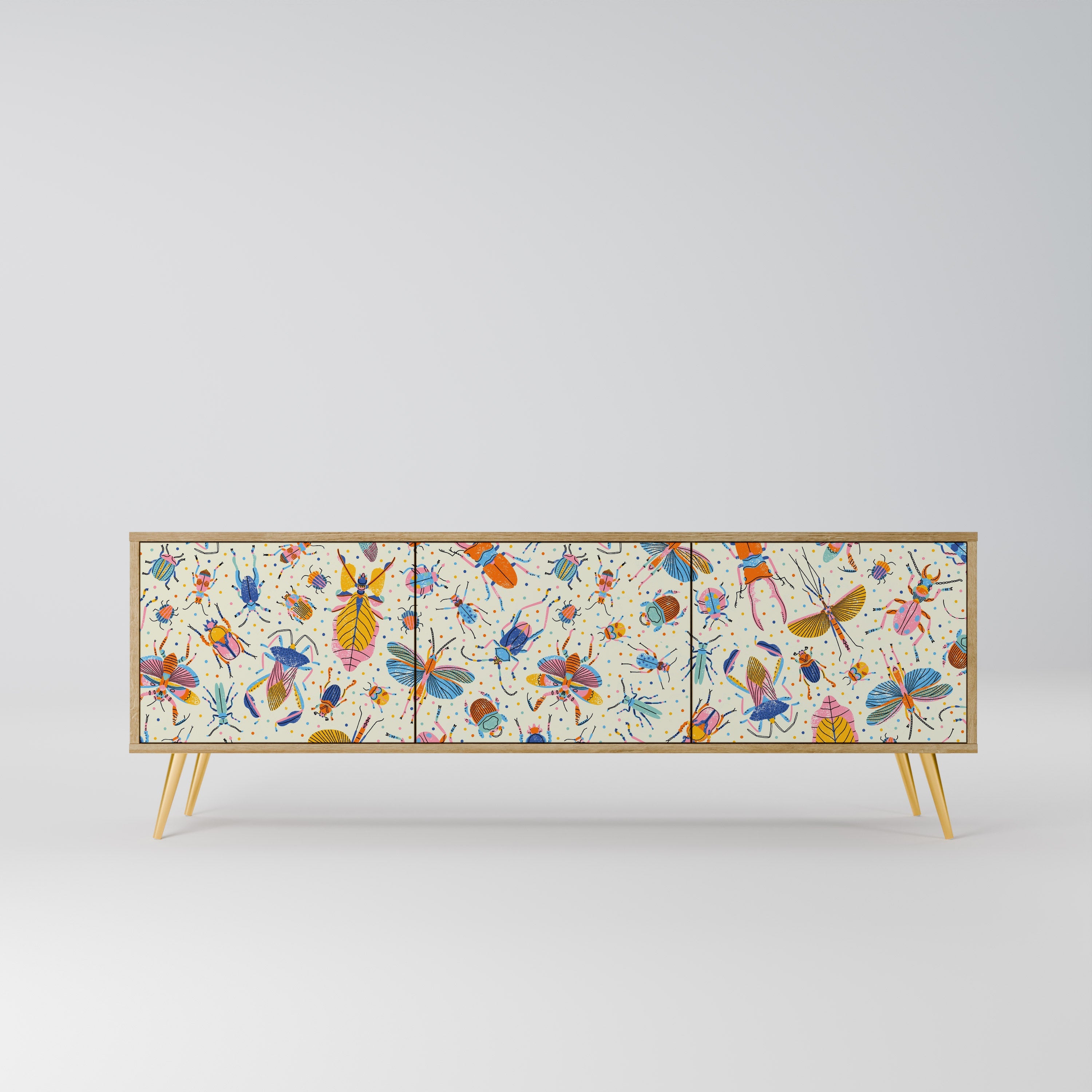 COLORFUL INSECTS Móvel de TV com 3 Portas em Efeito Carvalho