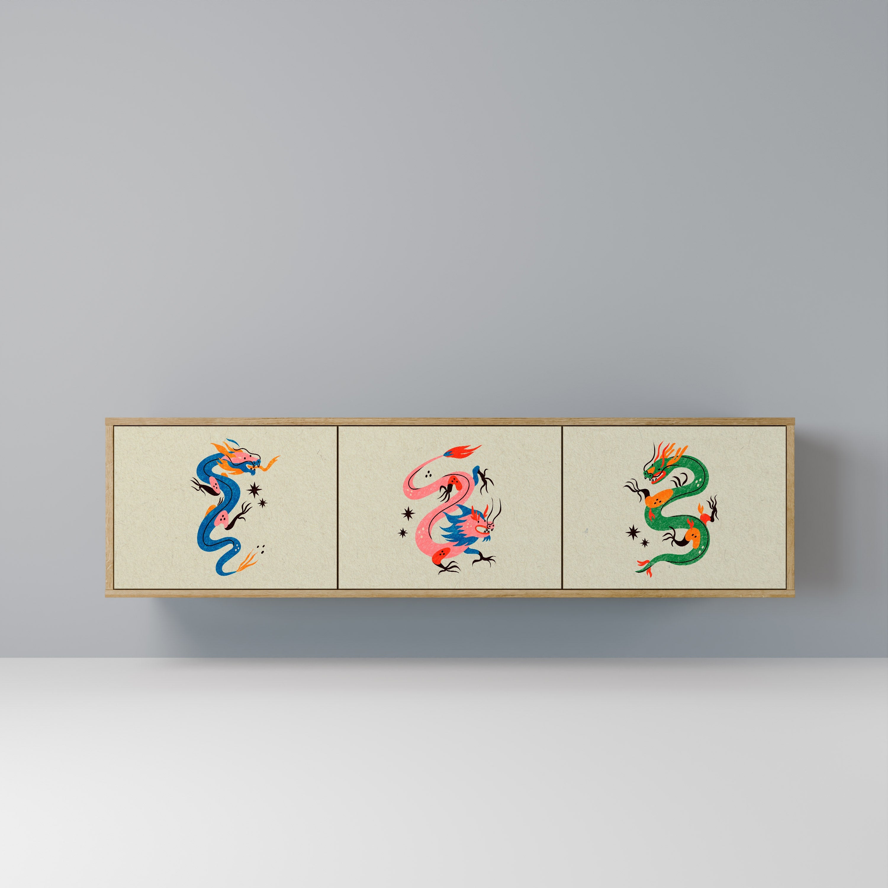 MYTHOLOGICAL CREATURES Móvel de TV com 3 Portas em Efeito Carvalho