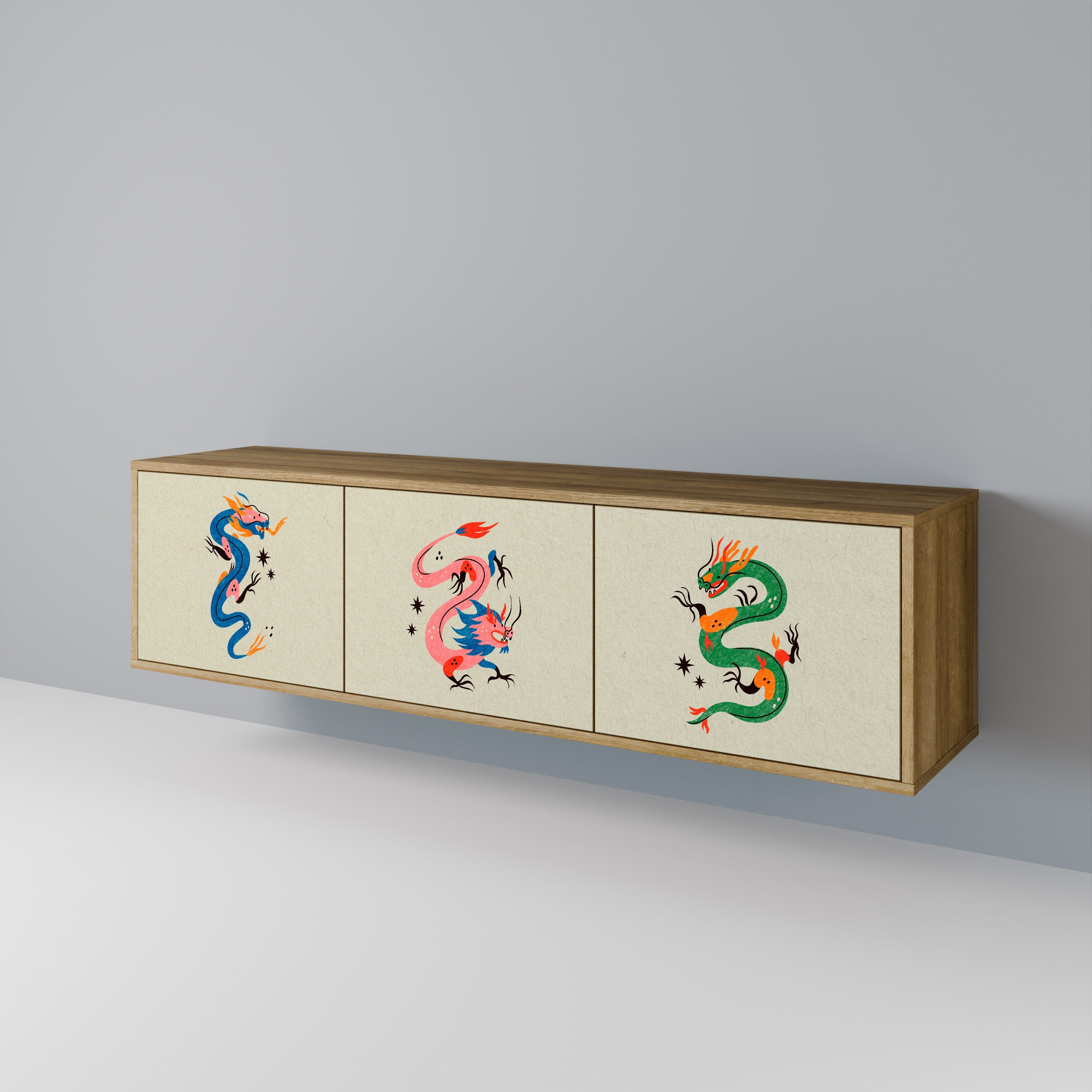 MYTHOLOGICAL CREATURES Móvel de TV com 3 Portas em Efeito Carvalho