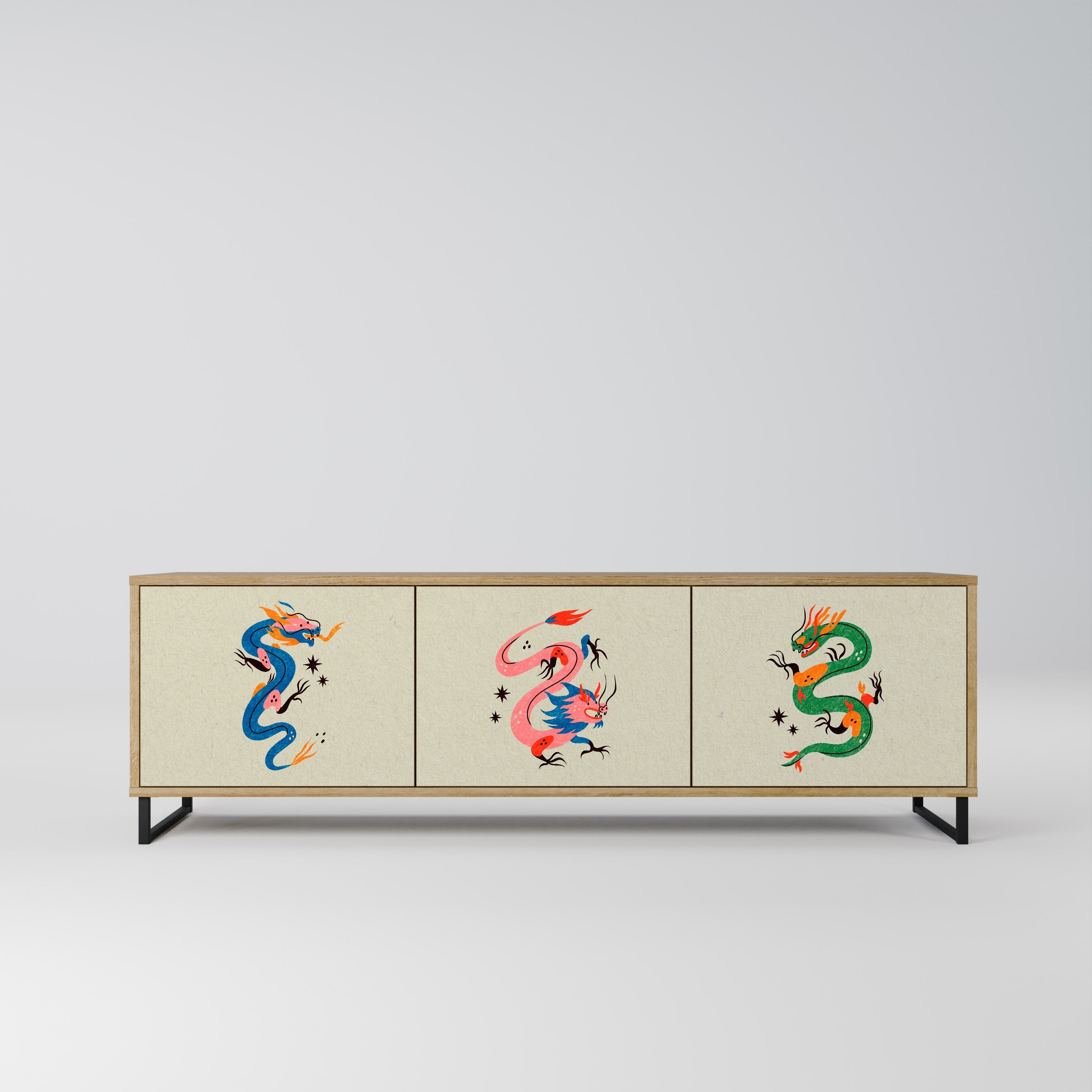 MYTHOLOGICAL CREATURES Móvel de TV com 3 Portas em Efeito Carvalho