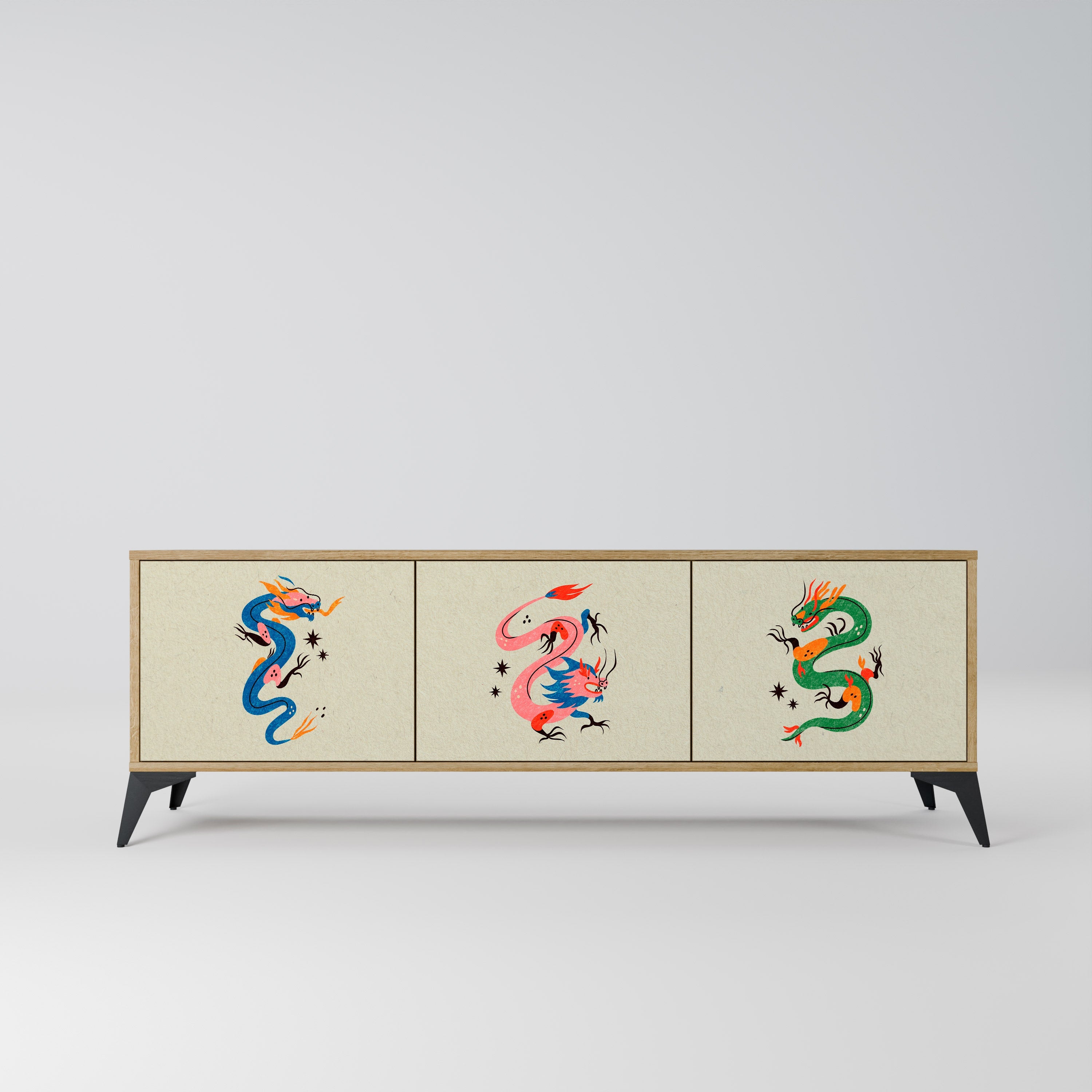 MYTHOLOGICAL CREATURES Móvel de TV com 3 Portas em Efeito Carvalho