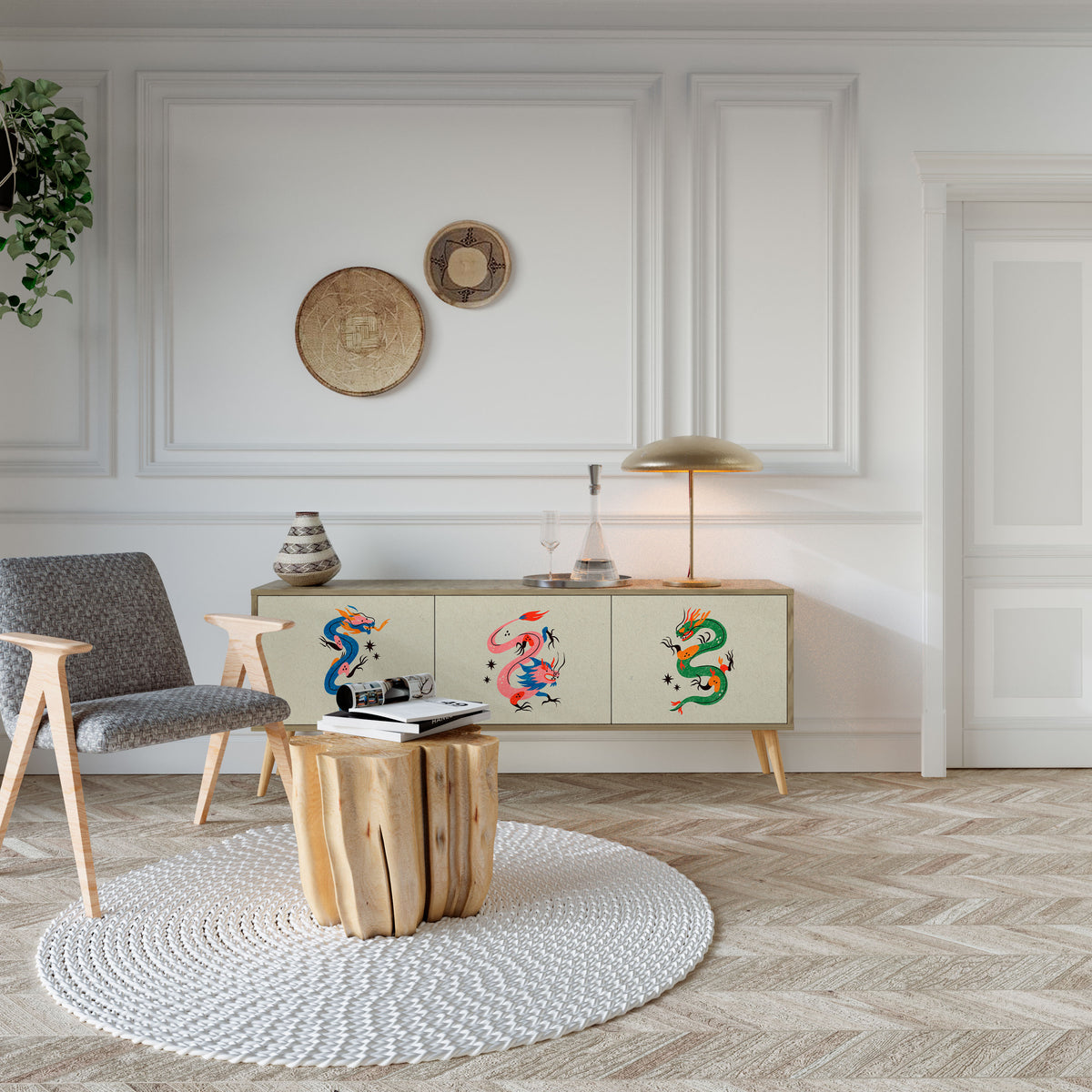 MYTHOLOGICAL CREATURES 3-Door TV Cabinet