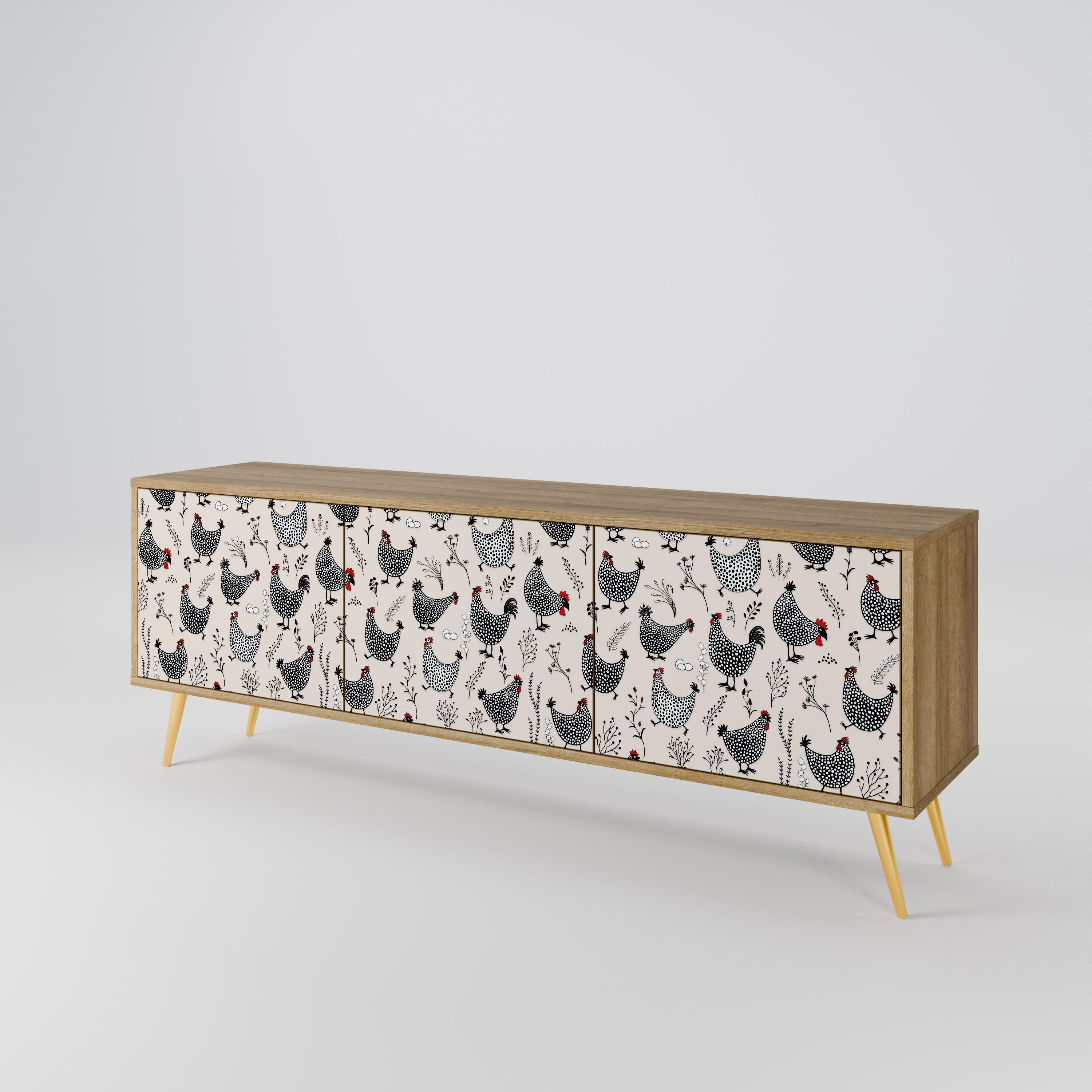 HAPPY HENS Móvel de TV com 3 Portas em Efeito Carvalho