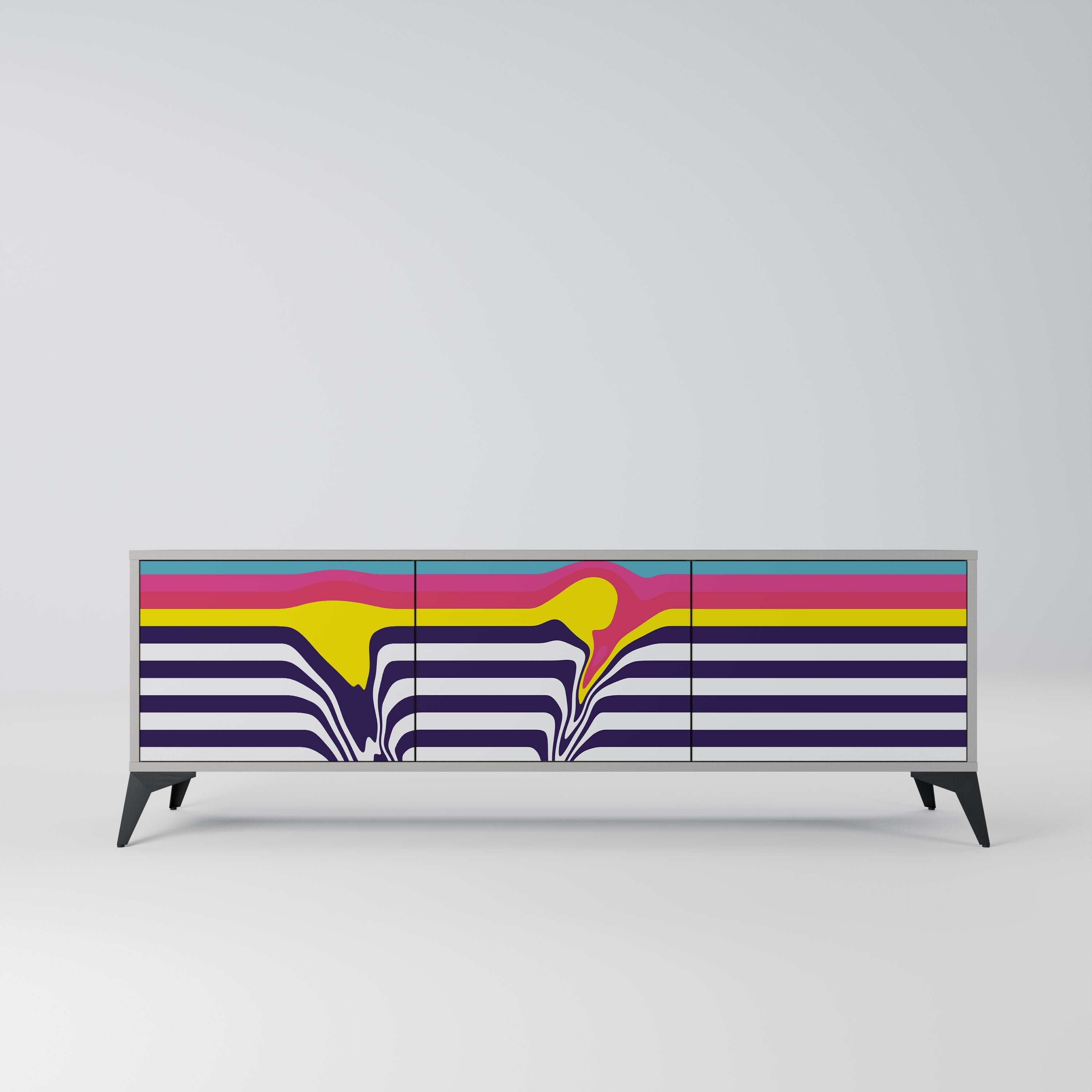 COLORFUL DIVERSION Móvel de TV com 3 Portas em Acabamento Cinzento