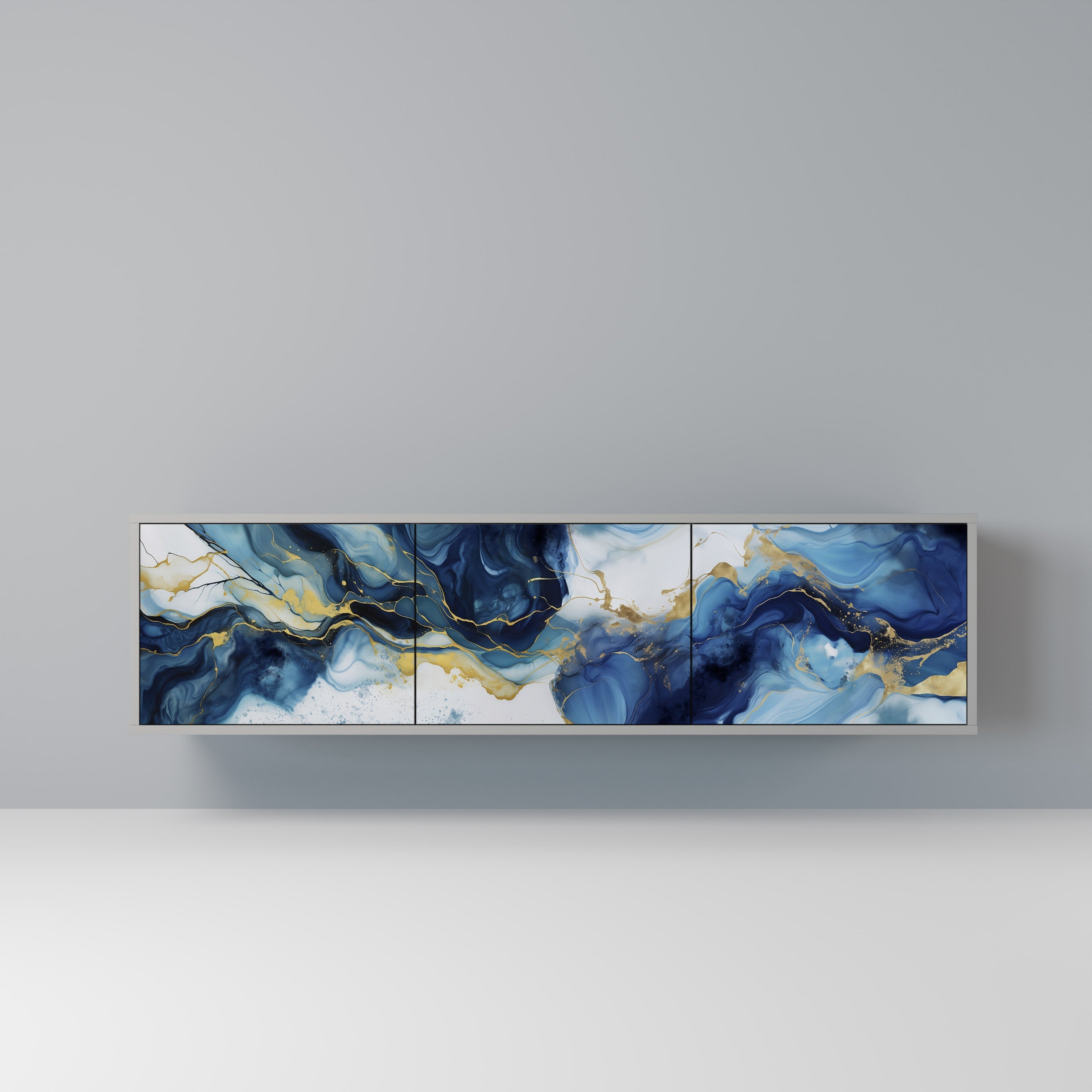 INKY MARBLE Móvel de TV com 3 Portas em Acabamento Cinzento