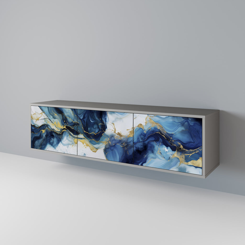 INKY MARBLE 3-Door TV Stand in Grey Finish