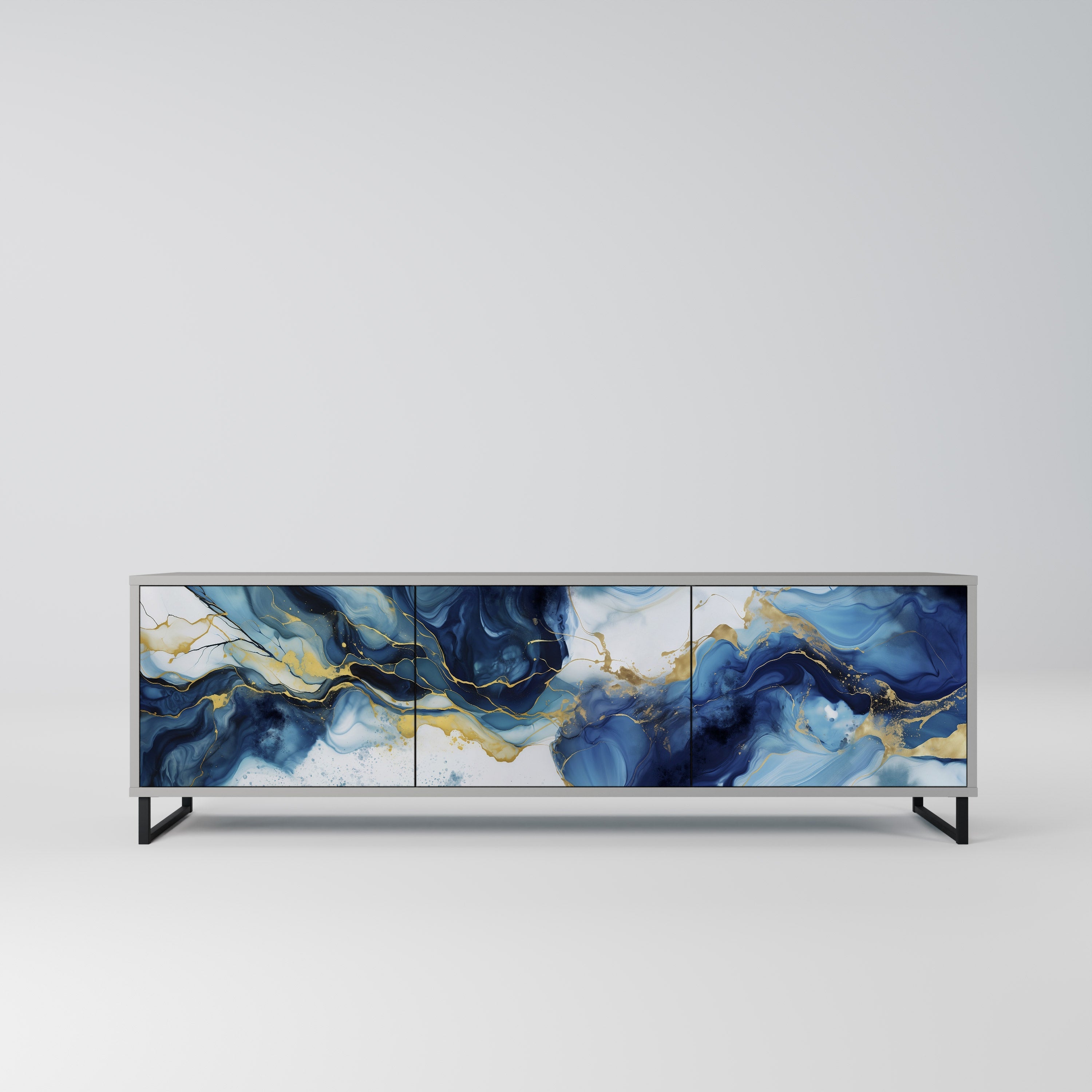 INKY MARBLE Móvel de TV com 3 Portas em Acabamento Cinzento