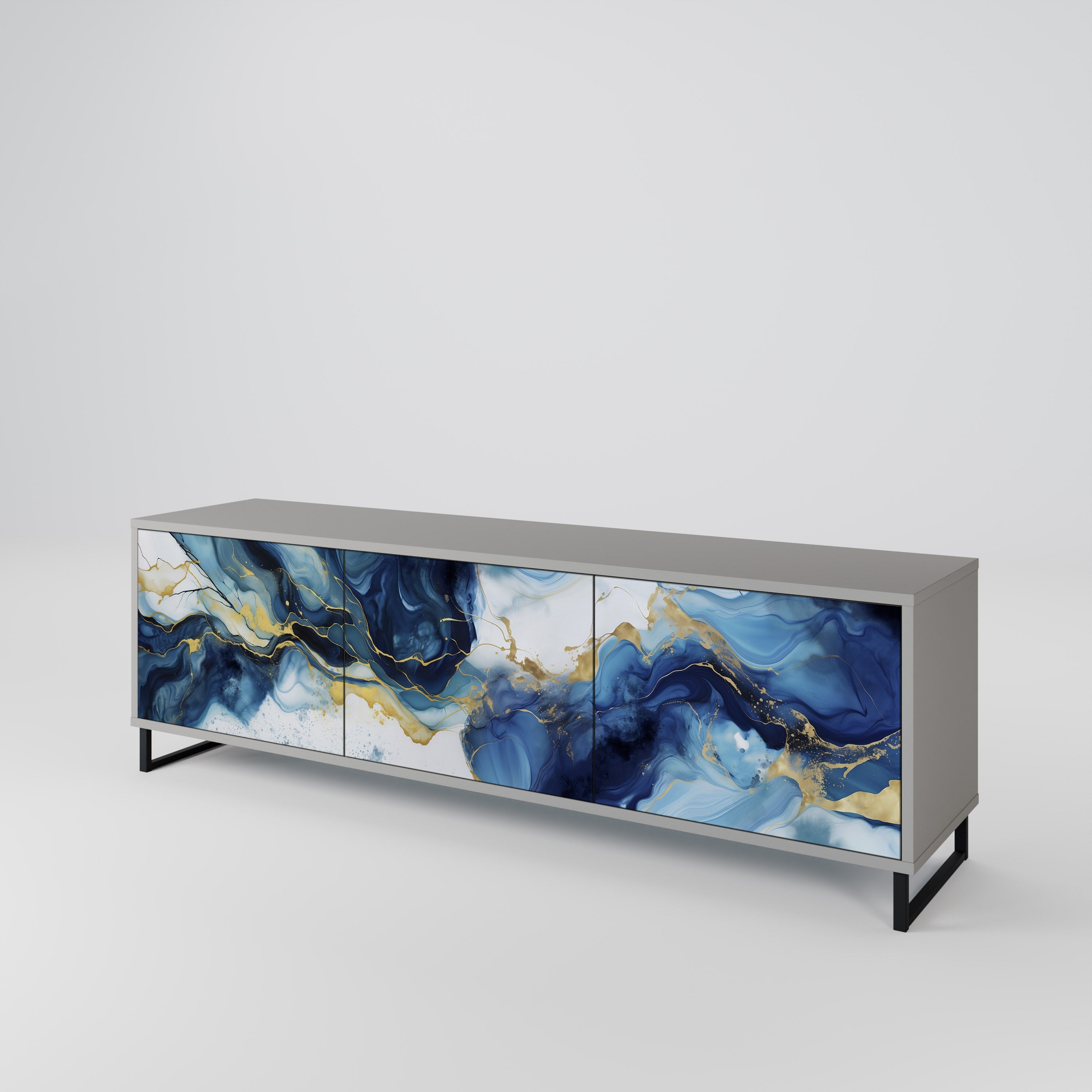 INKY MARBLE 3-Door TV Stand in Grey Finish