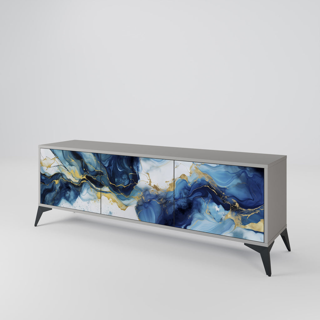 INKY MARBLE 3-Door TV Stand in Grey Finish