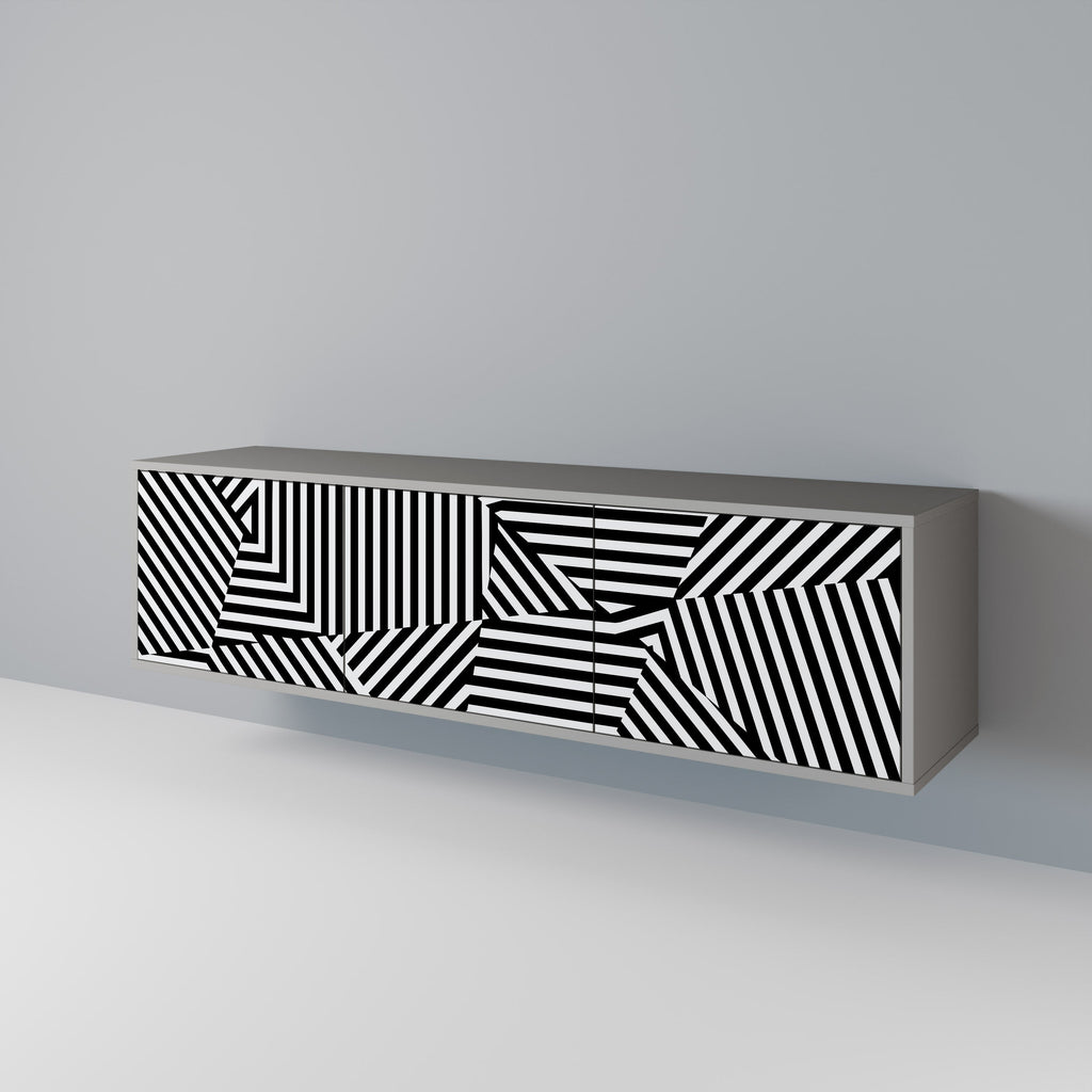 ILLUSIONARY LATTICE 3-Door TV Stand in Grey Finish