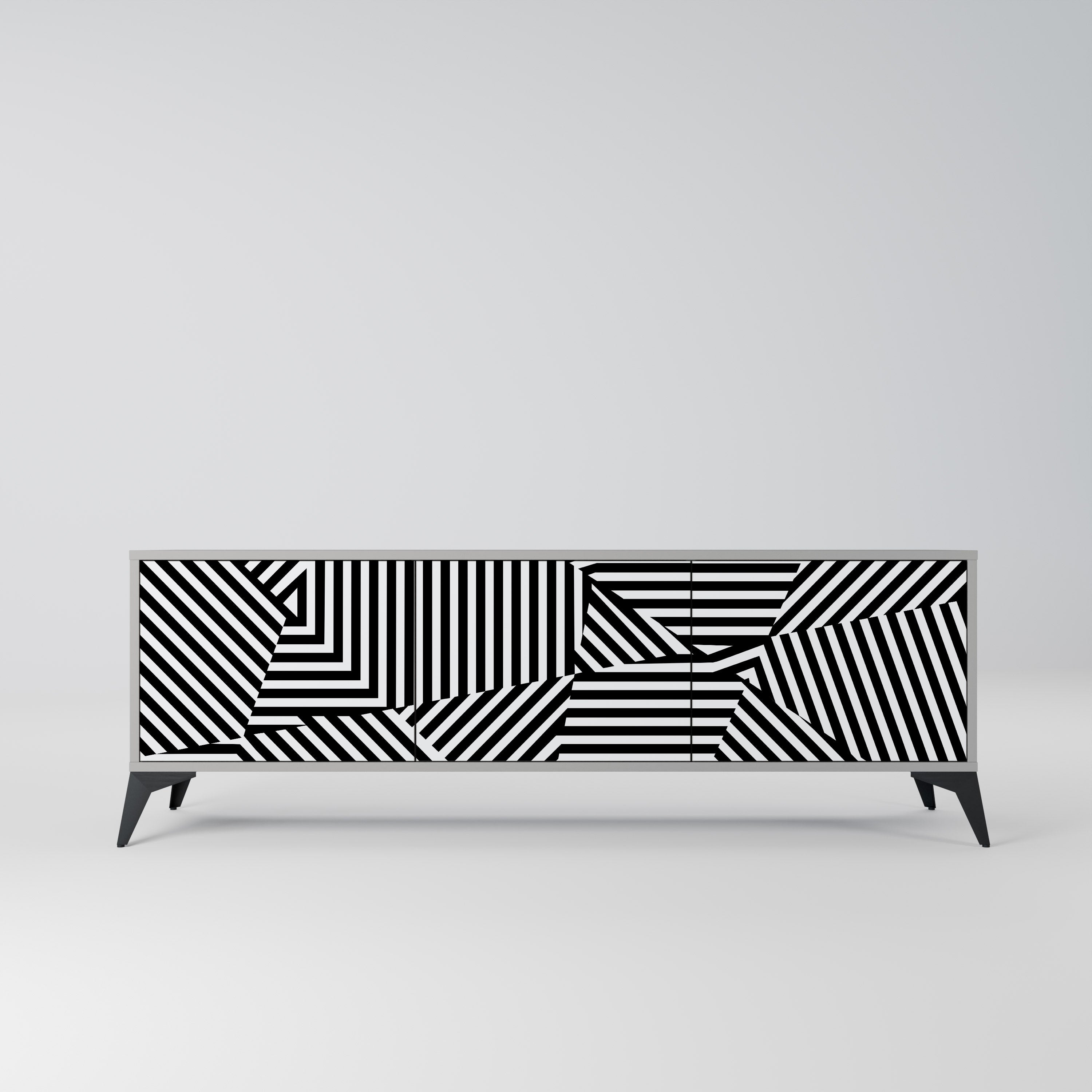 ILLUSIONARY LATTICE Móvel de TV com 3 Portas em Acabamento Cinzento