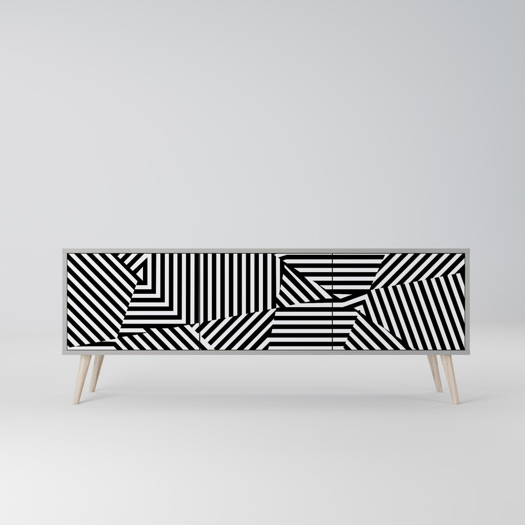 ILLUSIONARY LATTICE 3-Door TV Stand in Grey Finish