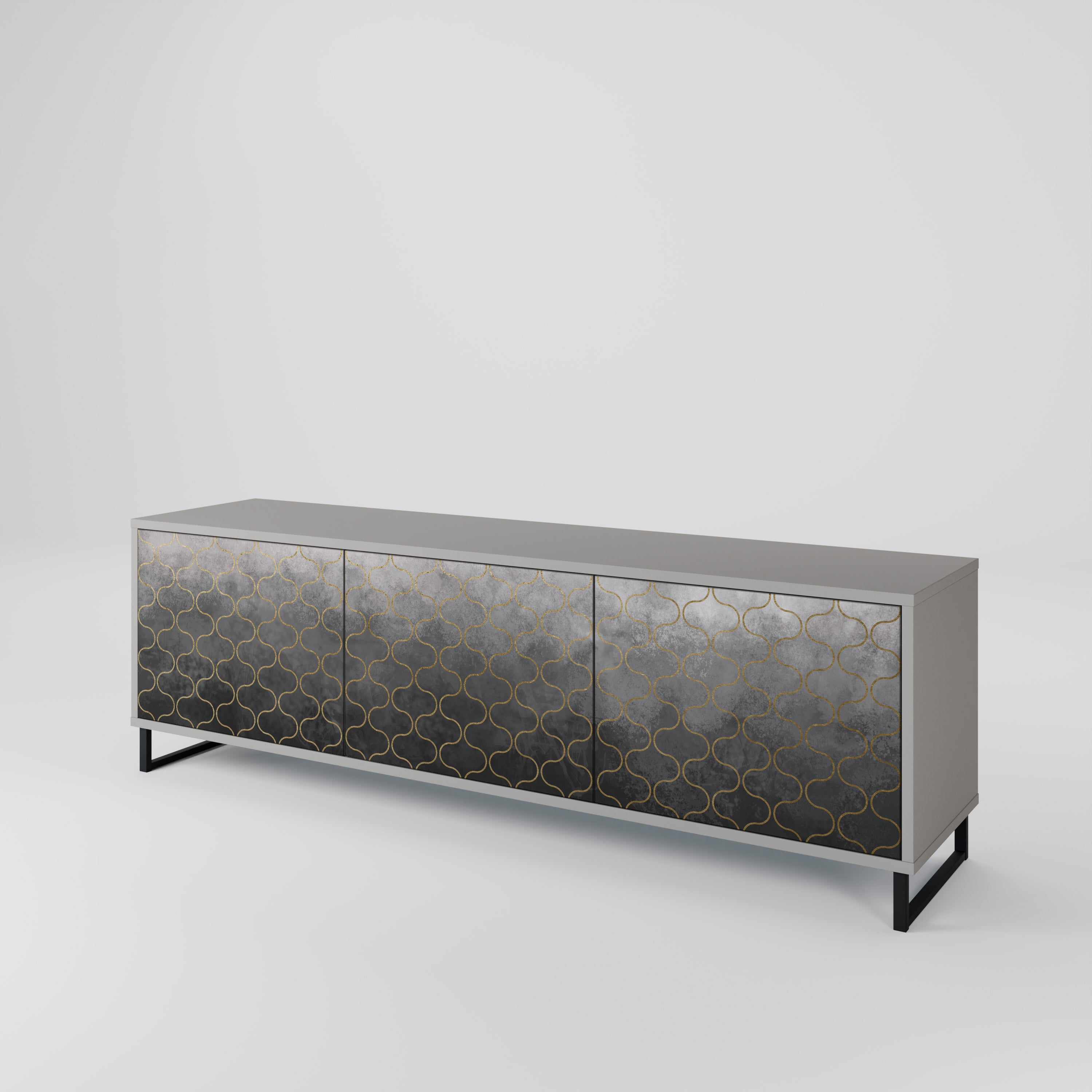 TESSELATED GRAYISH 3-Door TV Cabinet