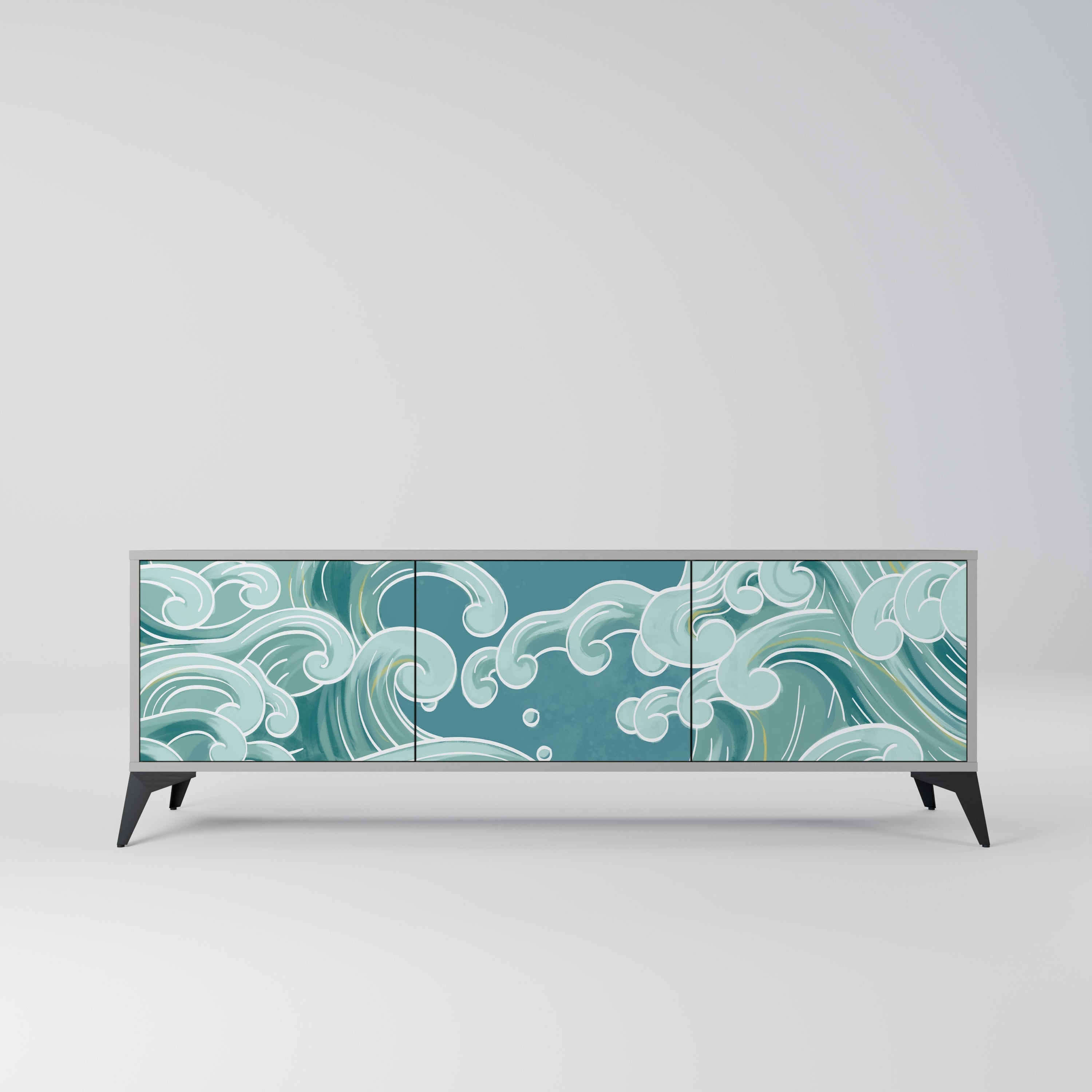 ASIAN SWAY Móvel de TV com 3 Portas em Acabamento Cinzento