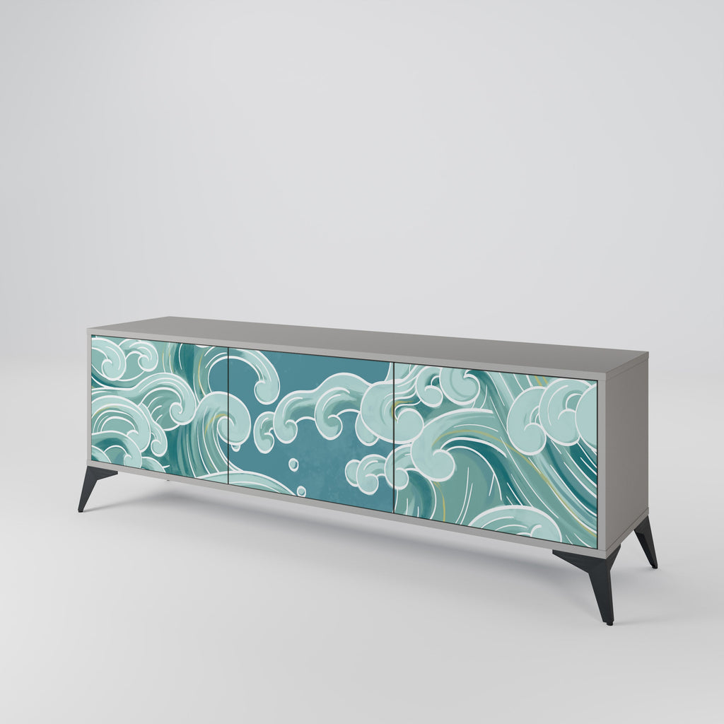 ASIAN SWAY Móvel de TV com 3 Portas em Acabamento Cinzento