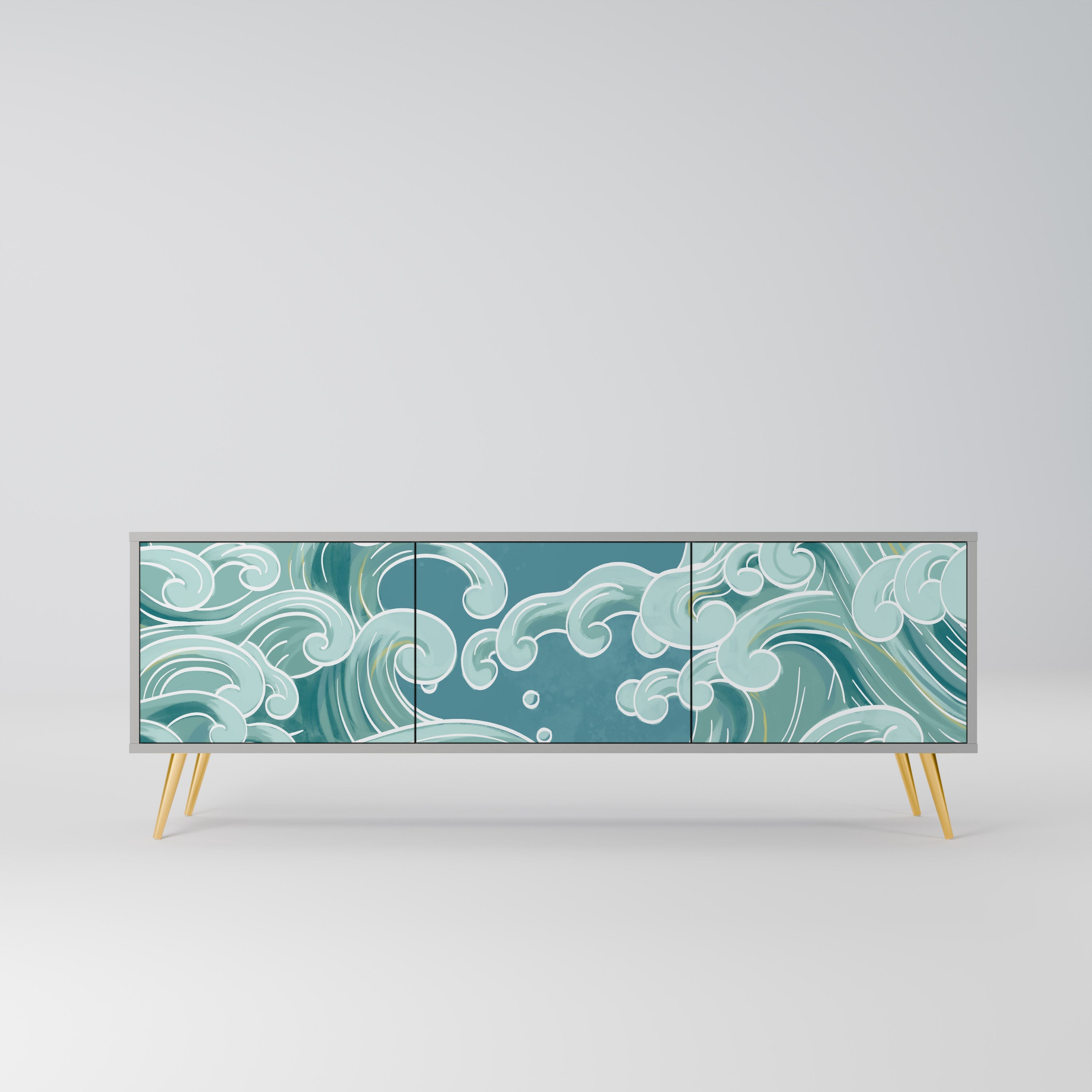 ASIAN SWAY Móvel de TV com 3 Portas em Acabamento Cinzento