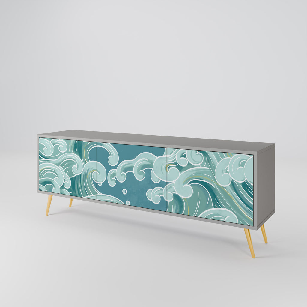 ASIAN SWAY Móvel de TV com 3 Portas em Acabamento Cinzento