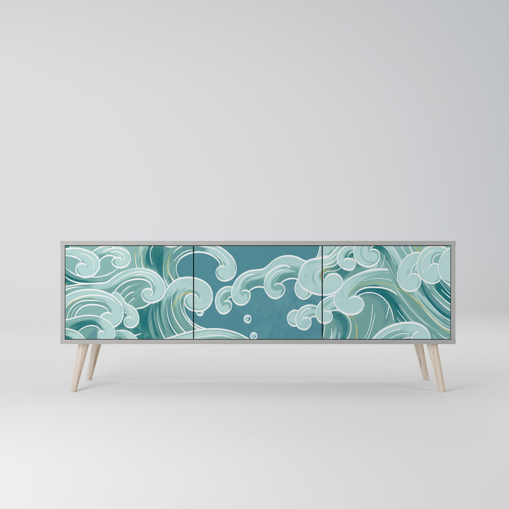 ASIAN SWAY Móvel de TV com 3 Portas em Acabamento Cinzento