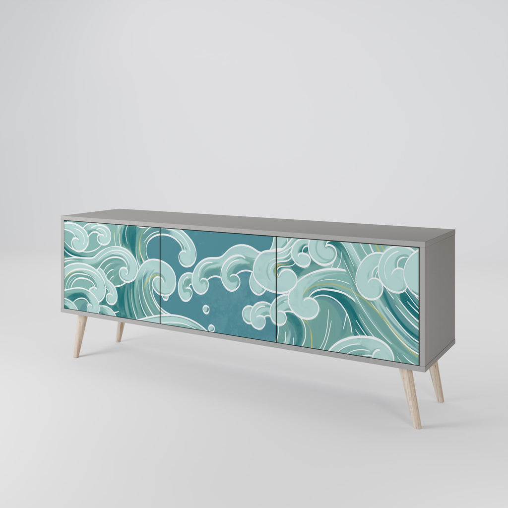 ASIAN SWAY Móvel de TV com 3 Portas em Acabamento Cinzento