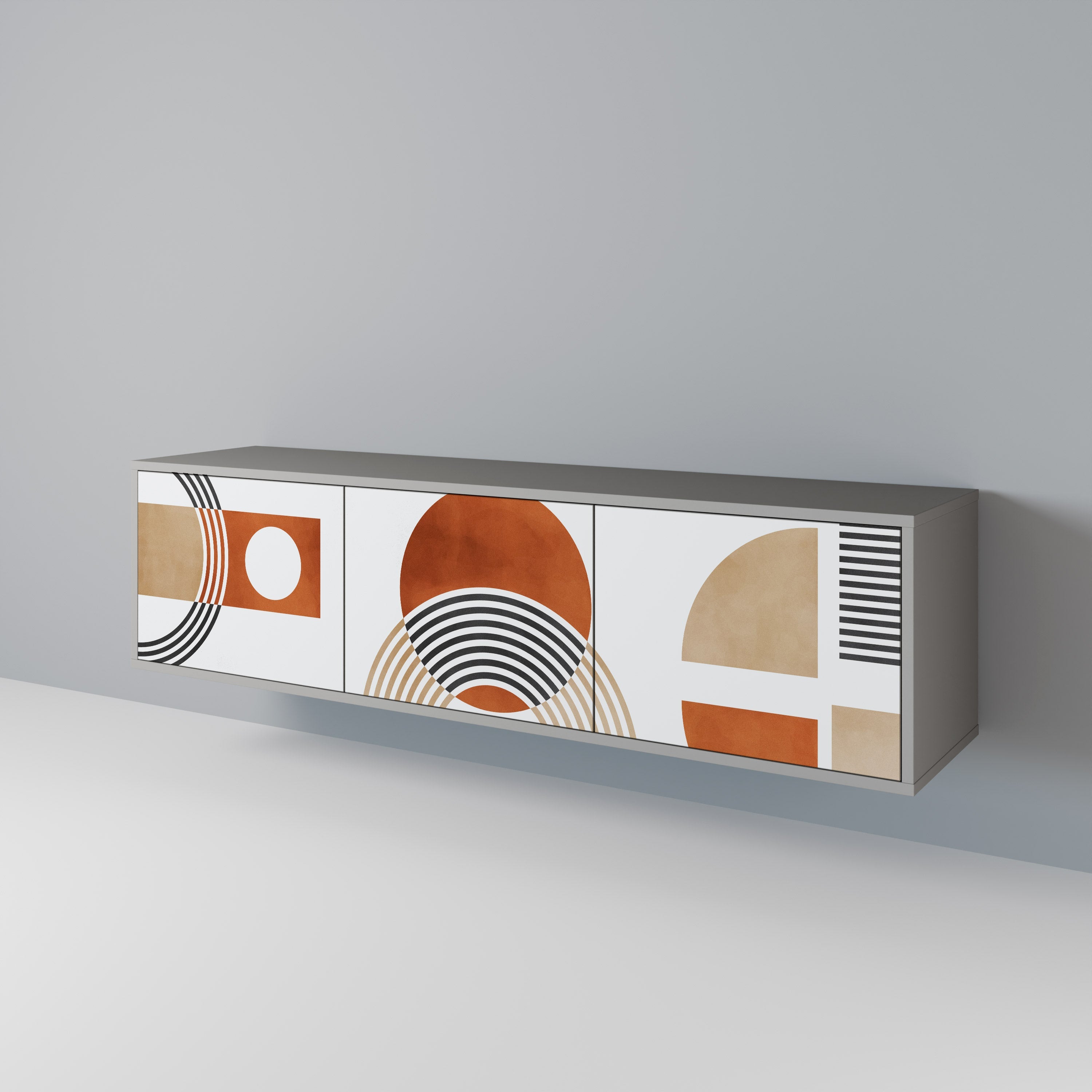 CIRCLE RHYTM Móvel de TV com 3 Portas em Acabamento Cinzento